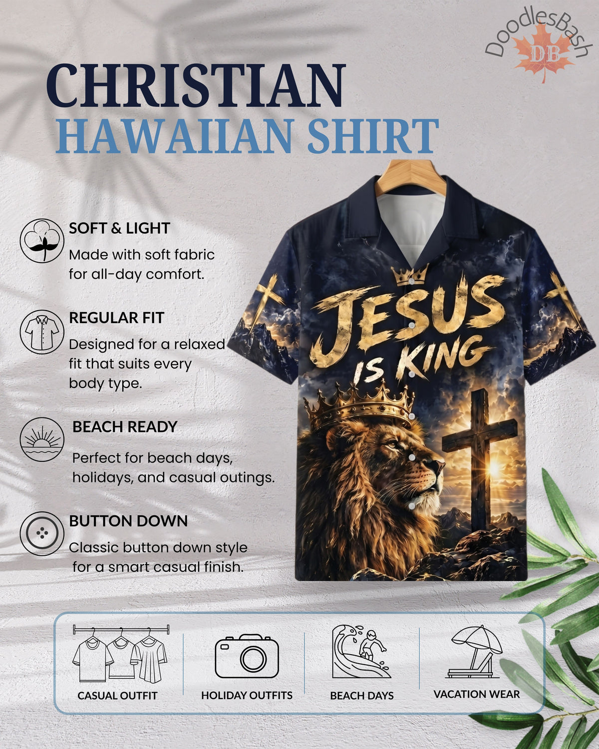 Jesus Is King Hawaiian Shirt - Christian Lion of Judah Shirt