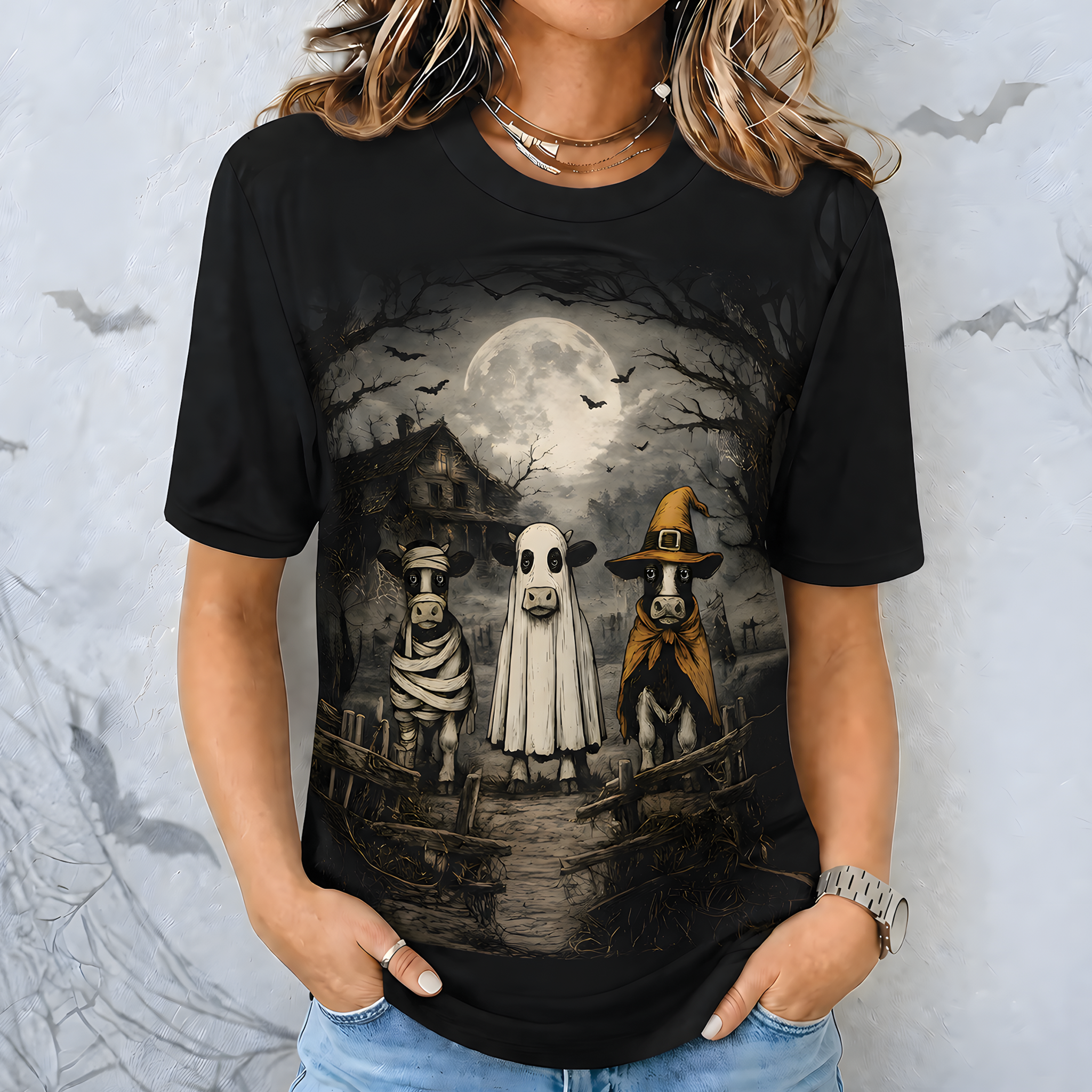 Halloween Spooky Cow Squad All Over Print Shirt