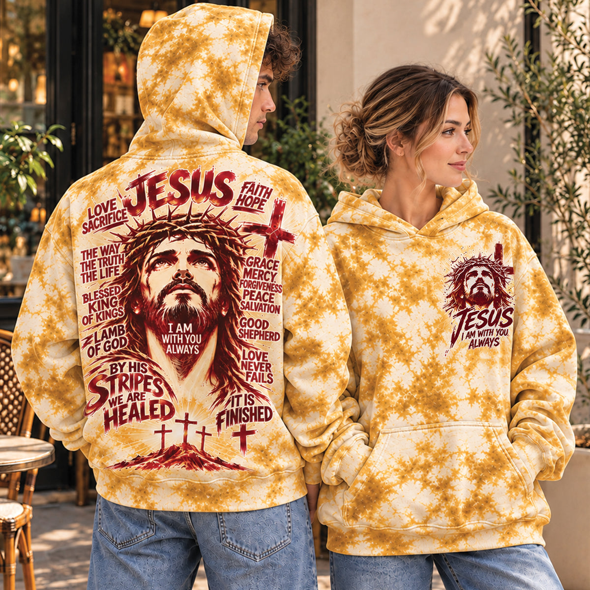 Jesus I Am With You Always Gold Tie Dye Christian All Over Print Shirt