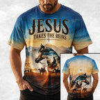 Jesus Takes The Reins All Over Print Shirt, Christian Western Tee