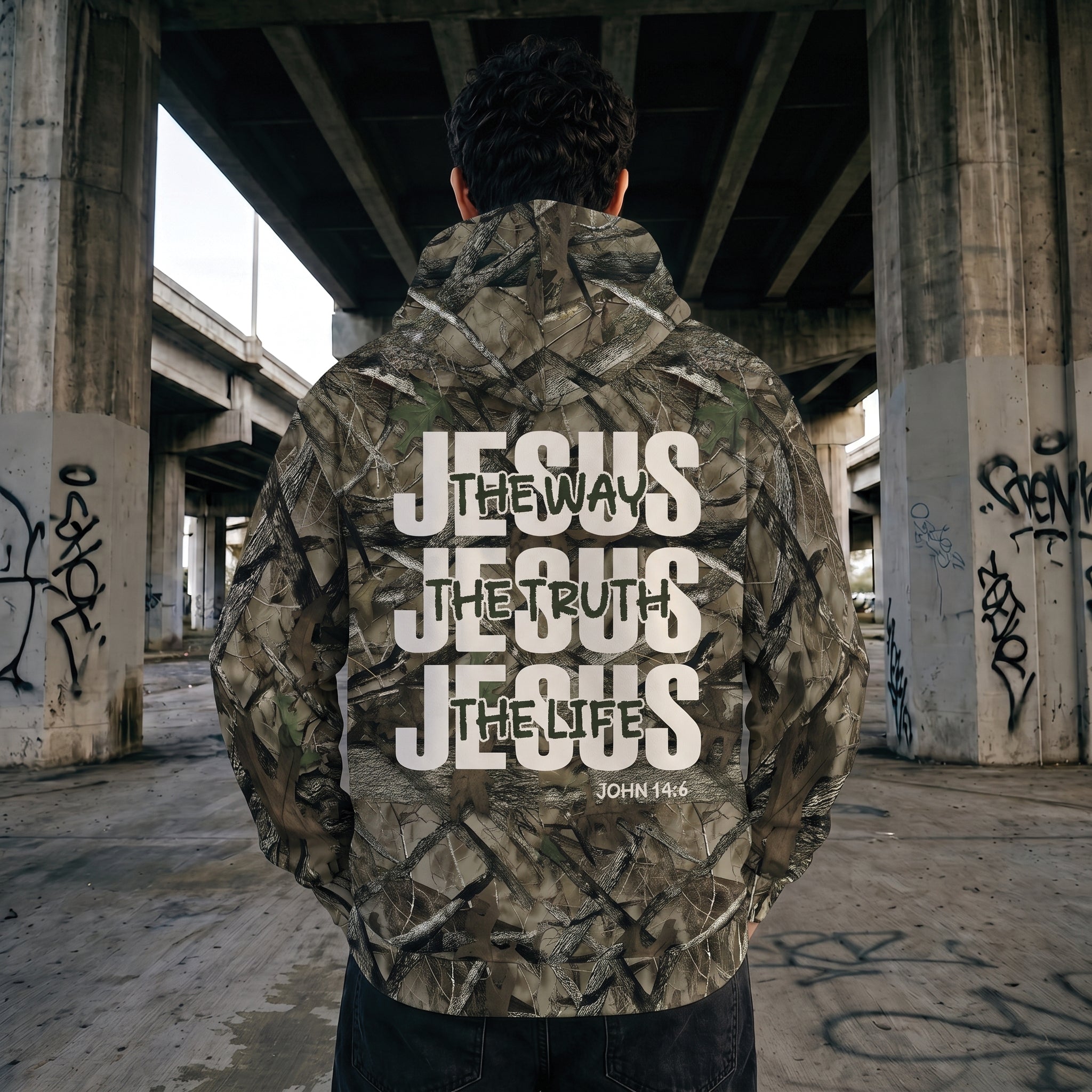 Jesus: The Way, The Truth, The Life Camo Hoodie, John 14:6 Christian Streetwear