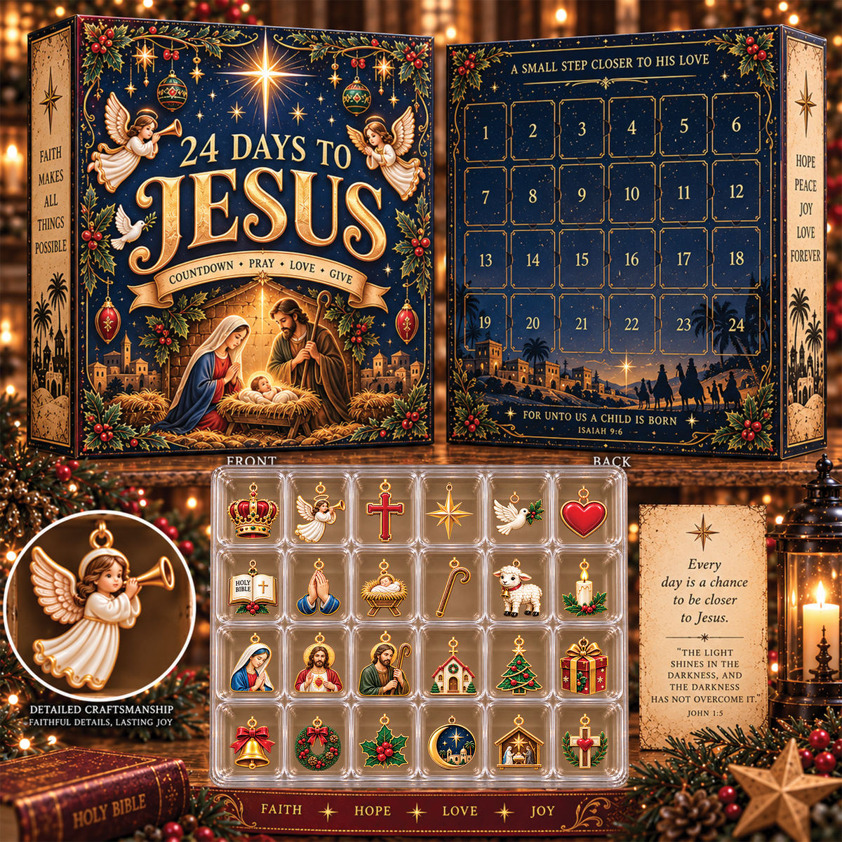 Christian Christmas Advent Calendar 2026, 24 Day Christmas Countdown Box