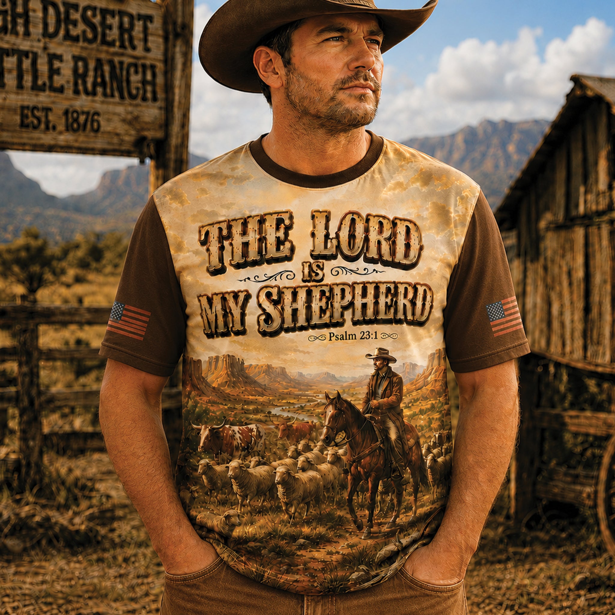 The Lord Is My Shepherd Christian All Over Print Shirt, Psalm 23 Cowboy Veteran Shirt