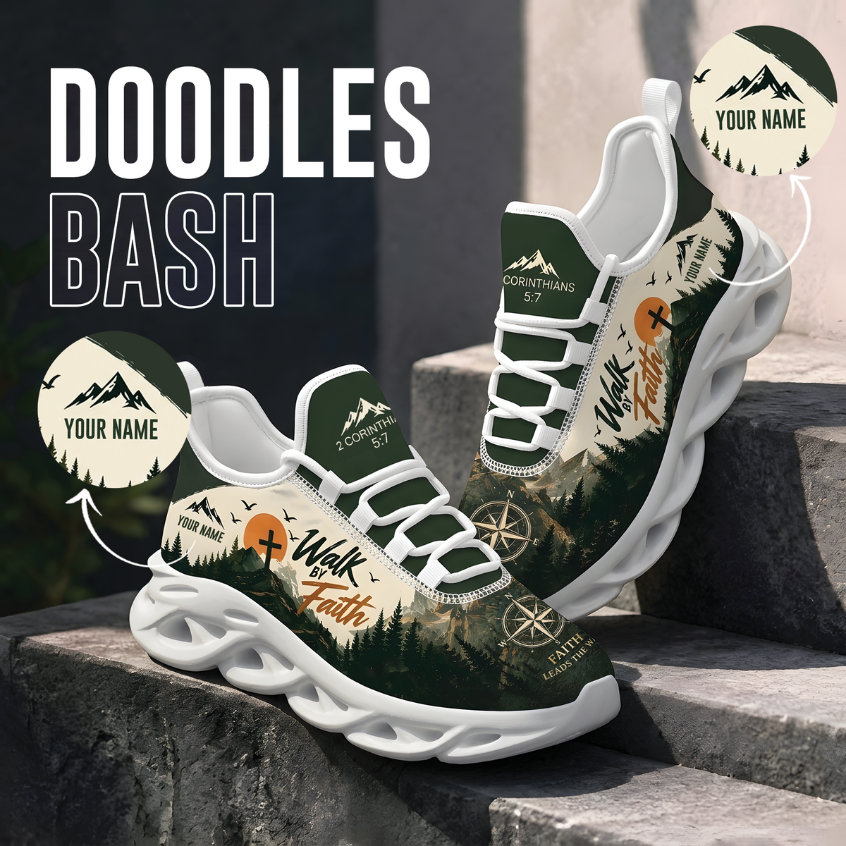 Custom Name Walk by Faith Mountain Sneakers - Christian Max Soul Shoes