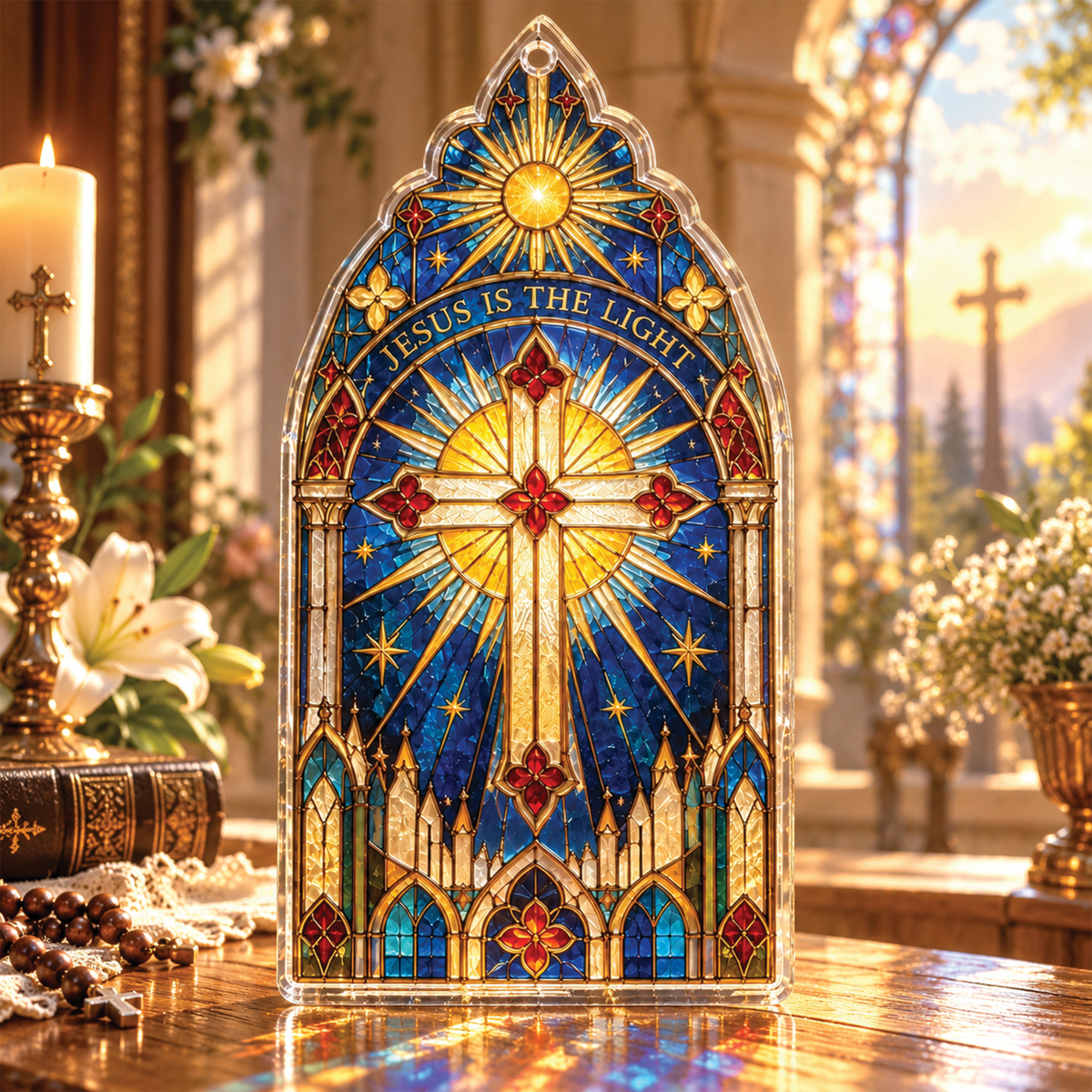 Christian Cross Jesus Is The Light Acrylic Suncatcher