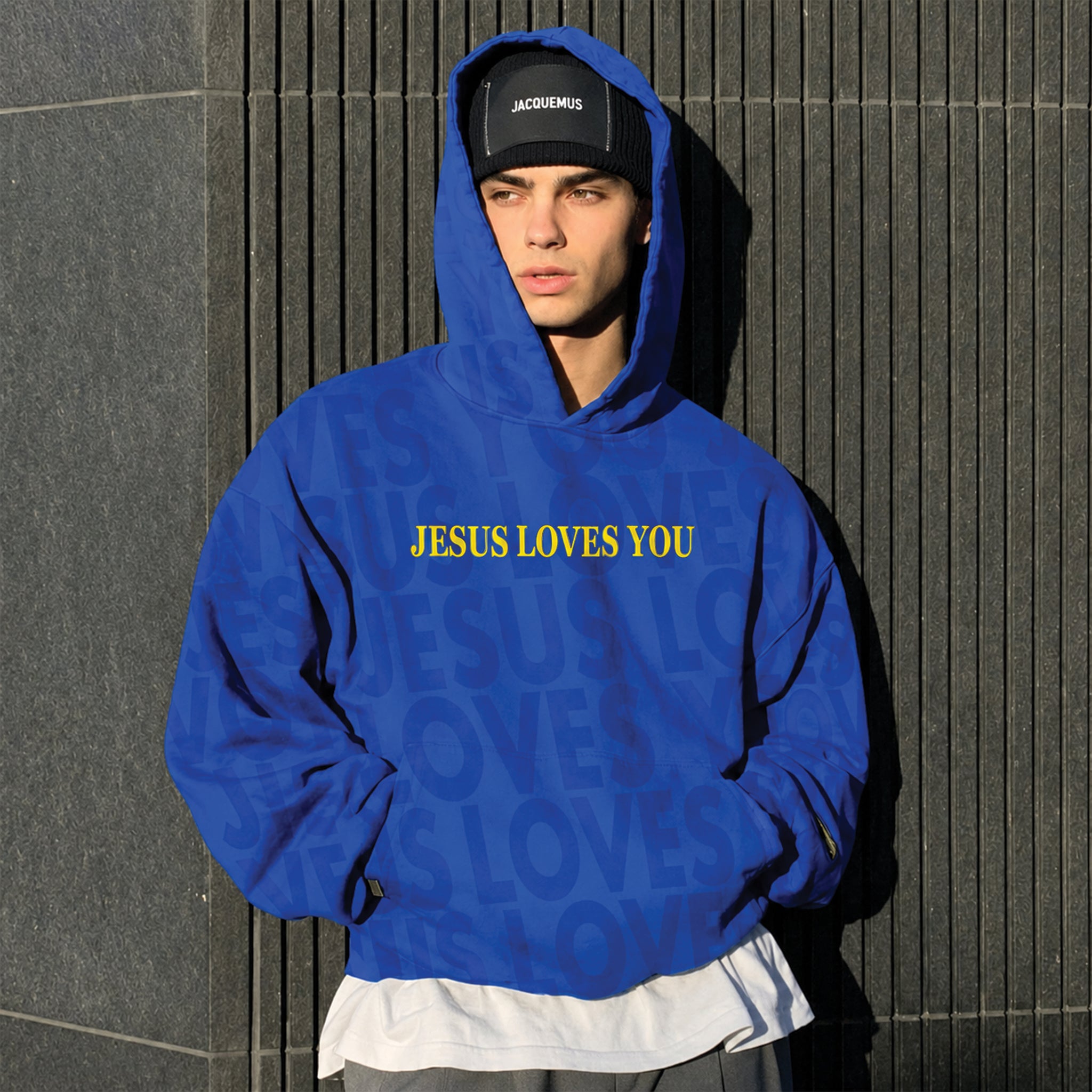 Jesus Loves You Unisex Hoodie, Blue & Yellow Faith-Based Streetwear