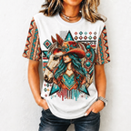 Native Horse All Over Print Shirt, Western Boho Horse Graphic Tee for Women