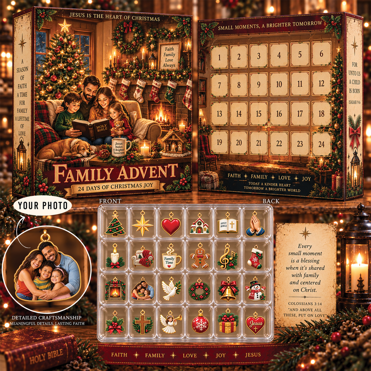 Personalized Family Photo Advent Calendar 2026, Christian Christmas Countdown Box