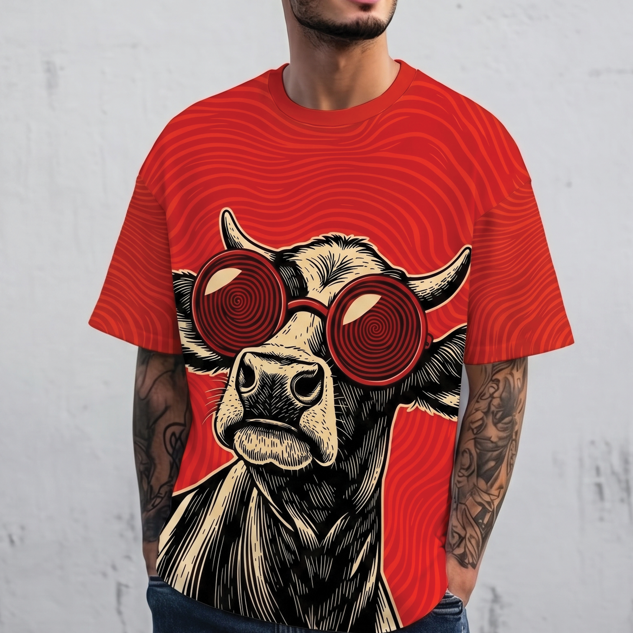 Hypnotic Cow with Sunglasses All Over Print Shirt