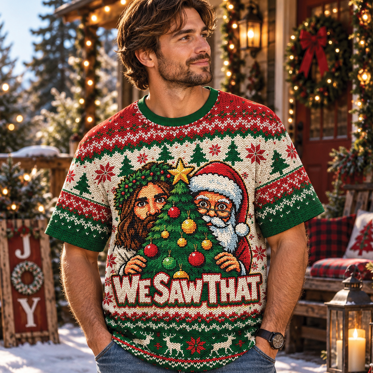 Funny Jesus & Santa Ugly Christmas T-Shirt, Sweatshirt & Hoodie