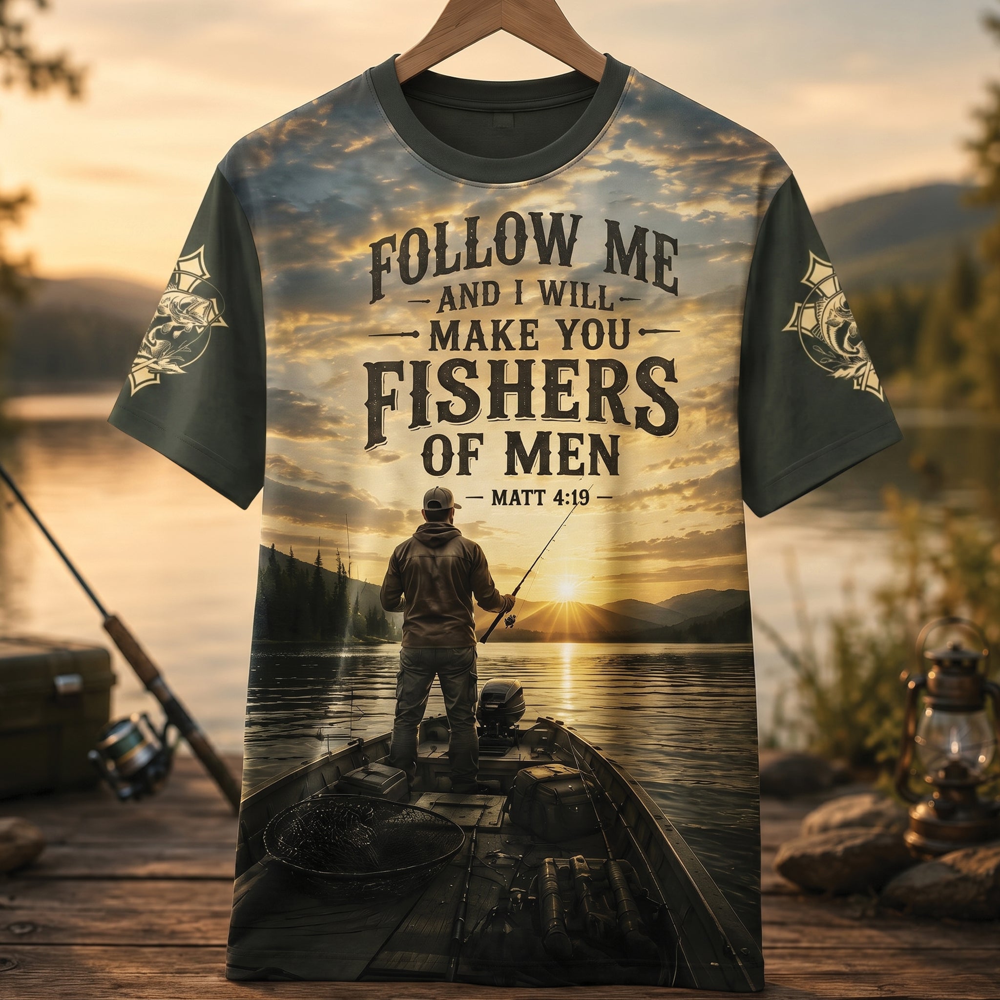 Follow Me Fishers of Men Christian All Over Print Shirt, Matthew 4:19 Fishing Shirt