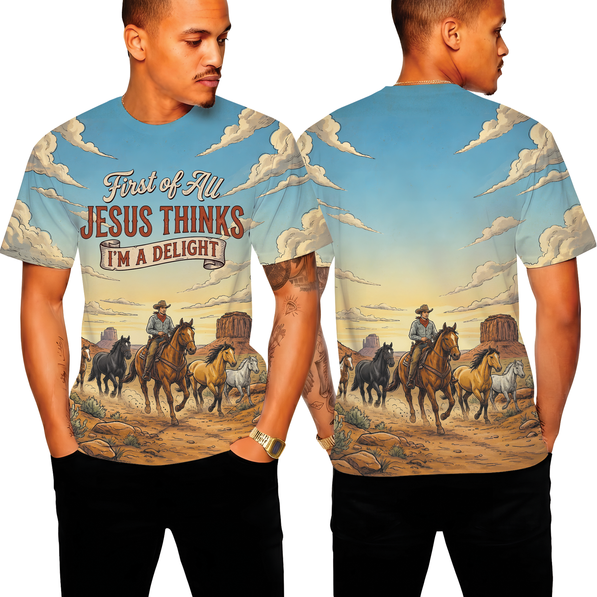 First of all Jesus Thinks I'm a delight All Over Print Shirt, Christian Cowboy Tee