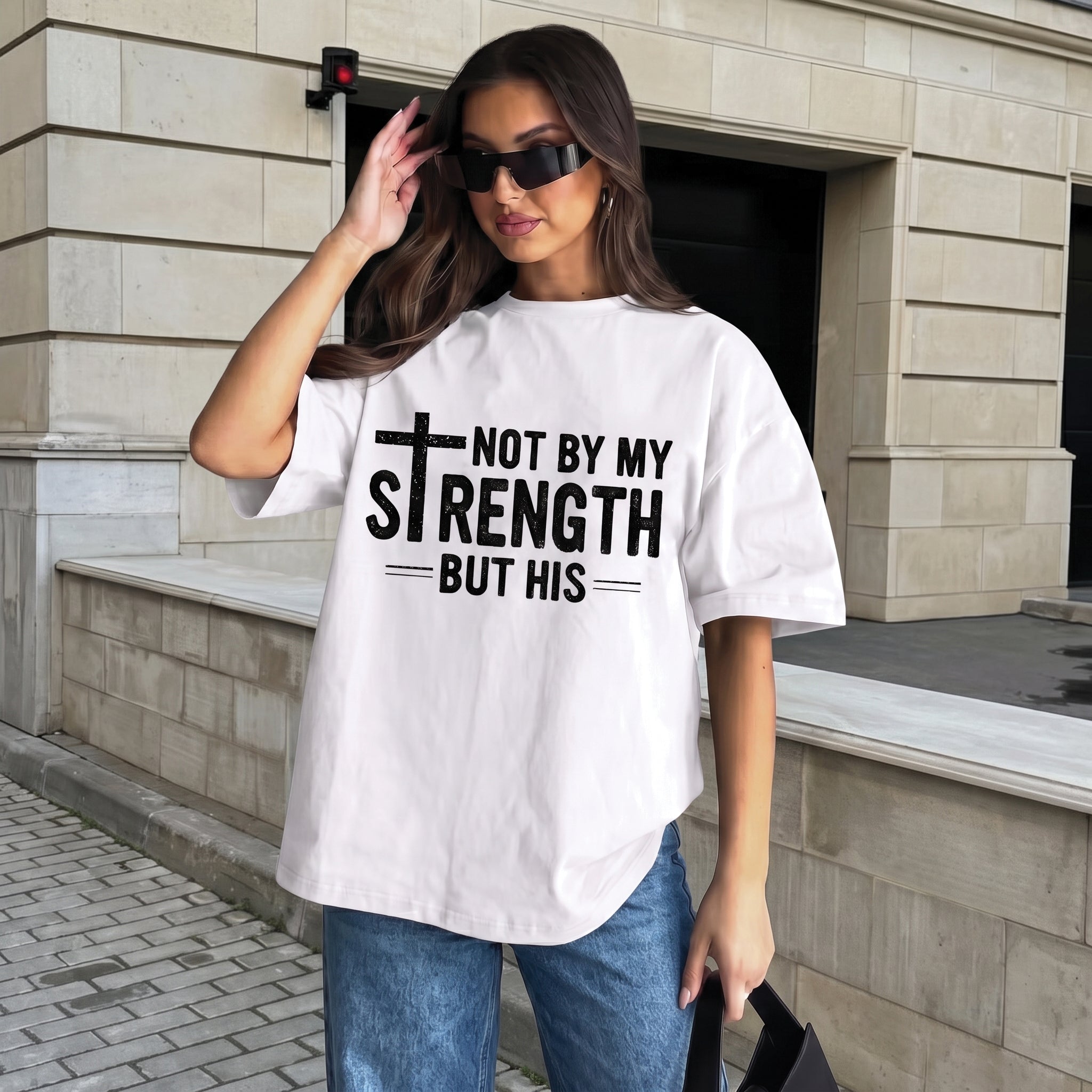 Not By My Strength But His Christian Shirt, Zechariah 4:6 Bible Verse Tee