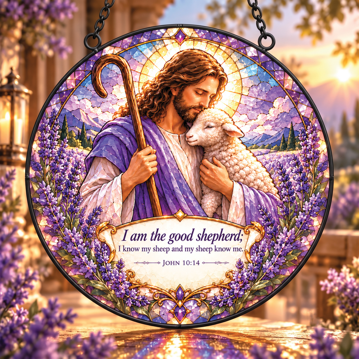 I Am The Good Shepherd John 10:14 Faux Stained Glass Suncatcher
