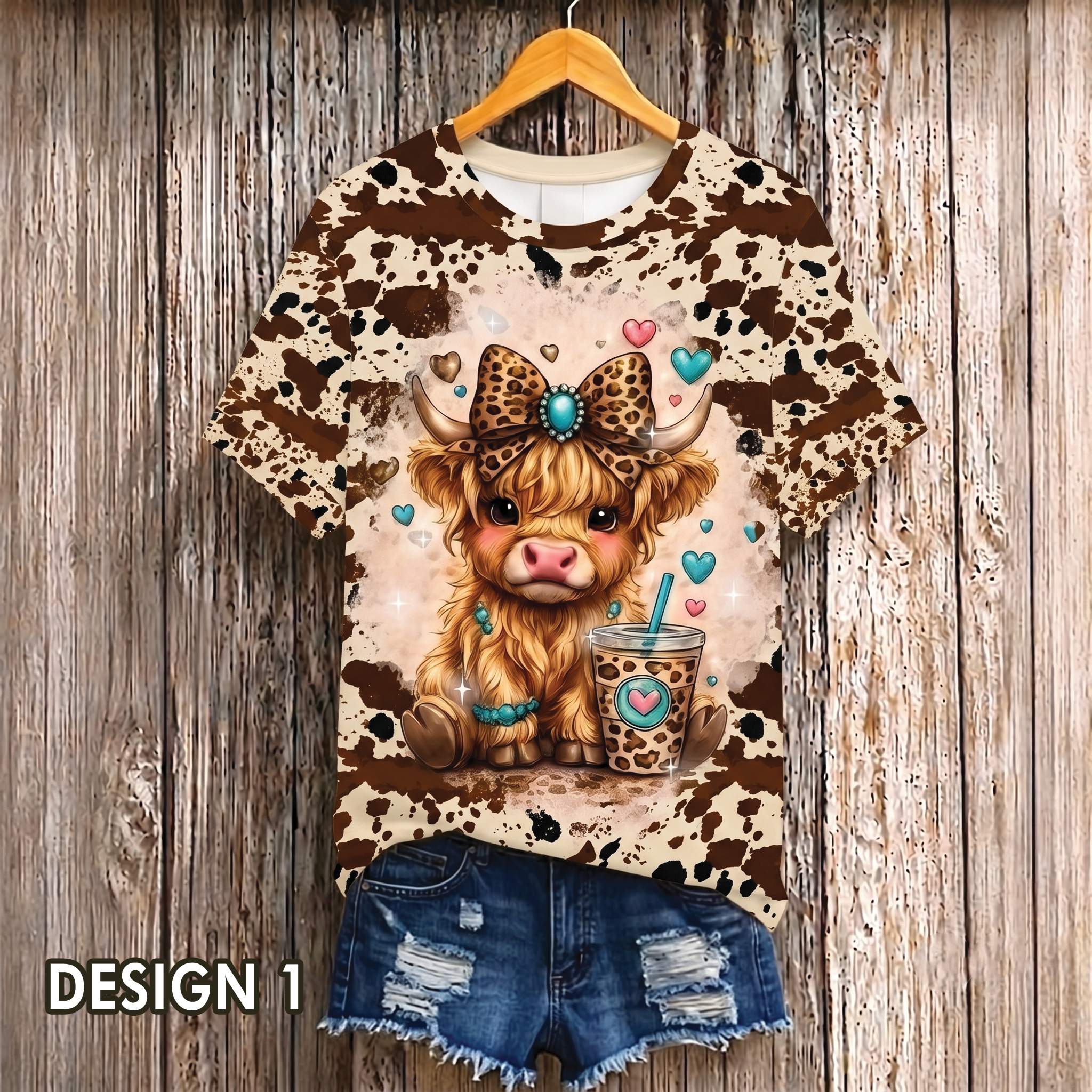 Cute Highland Cow Coffee All Over Print Shirt, Animal Lover Shirt