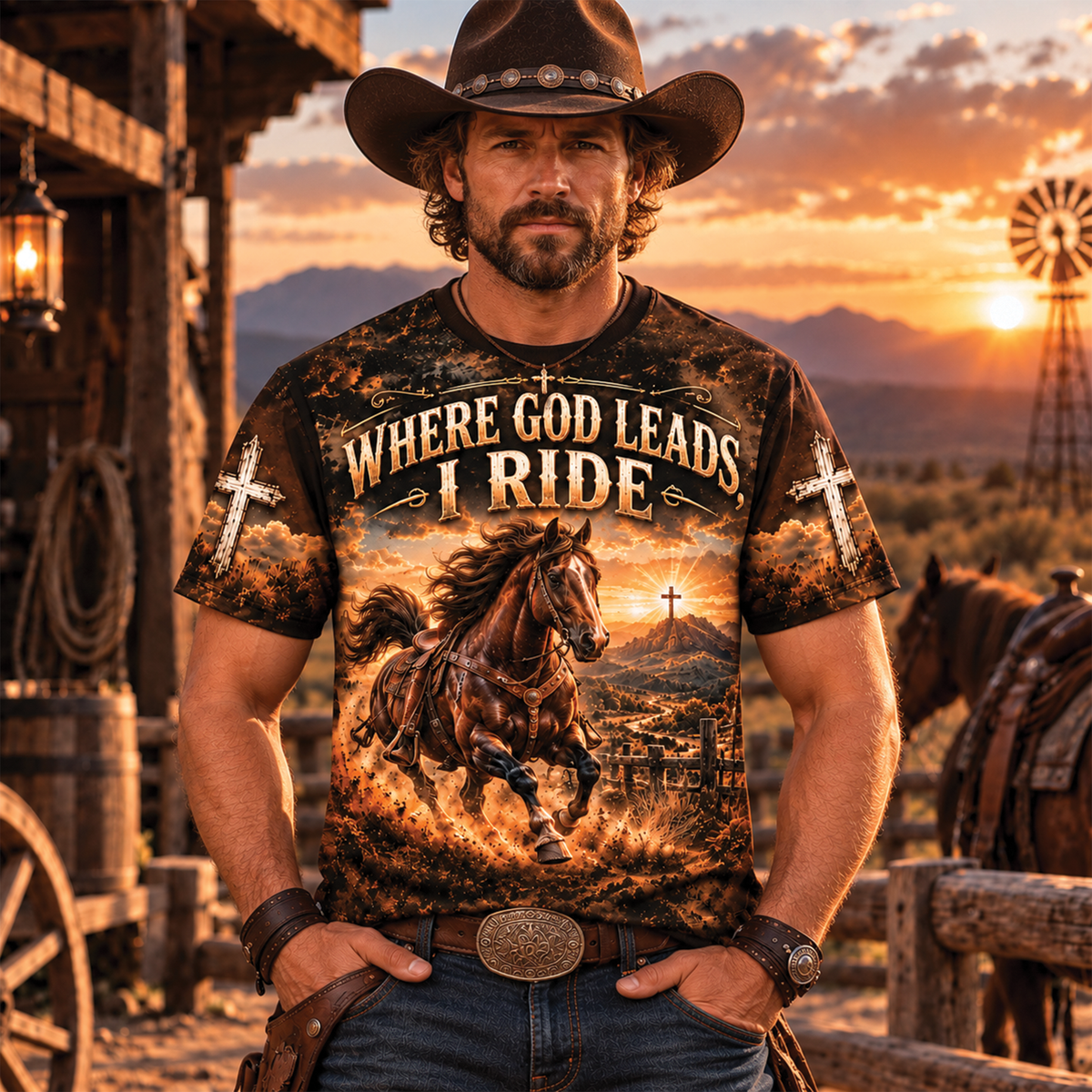 Where God Leads I Ride Christian T-Shirt, Sweatshirt & Hoodie