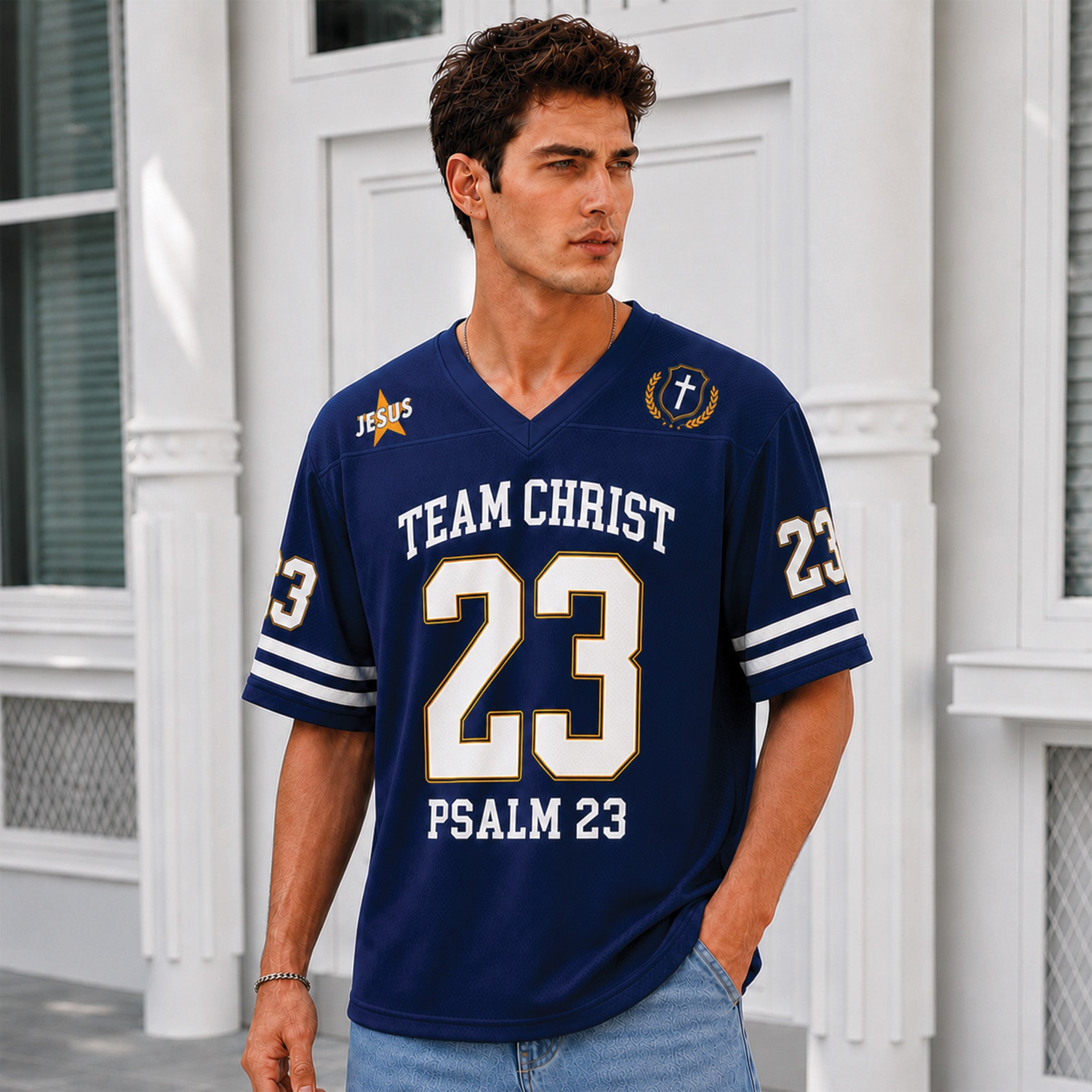 Custom Christian Football Jersey, Psalm 23 Bible Verse Shirt
