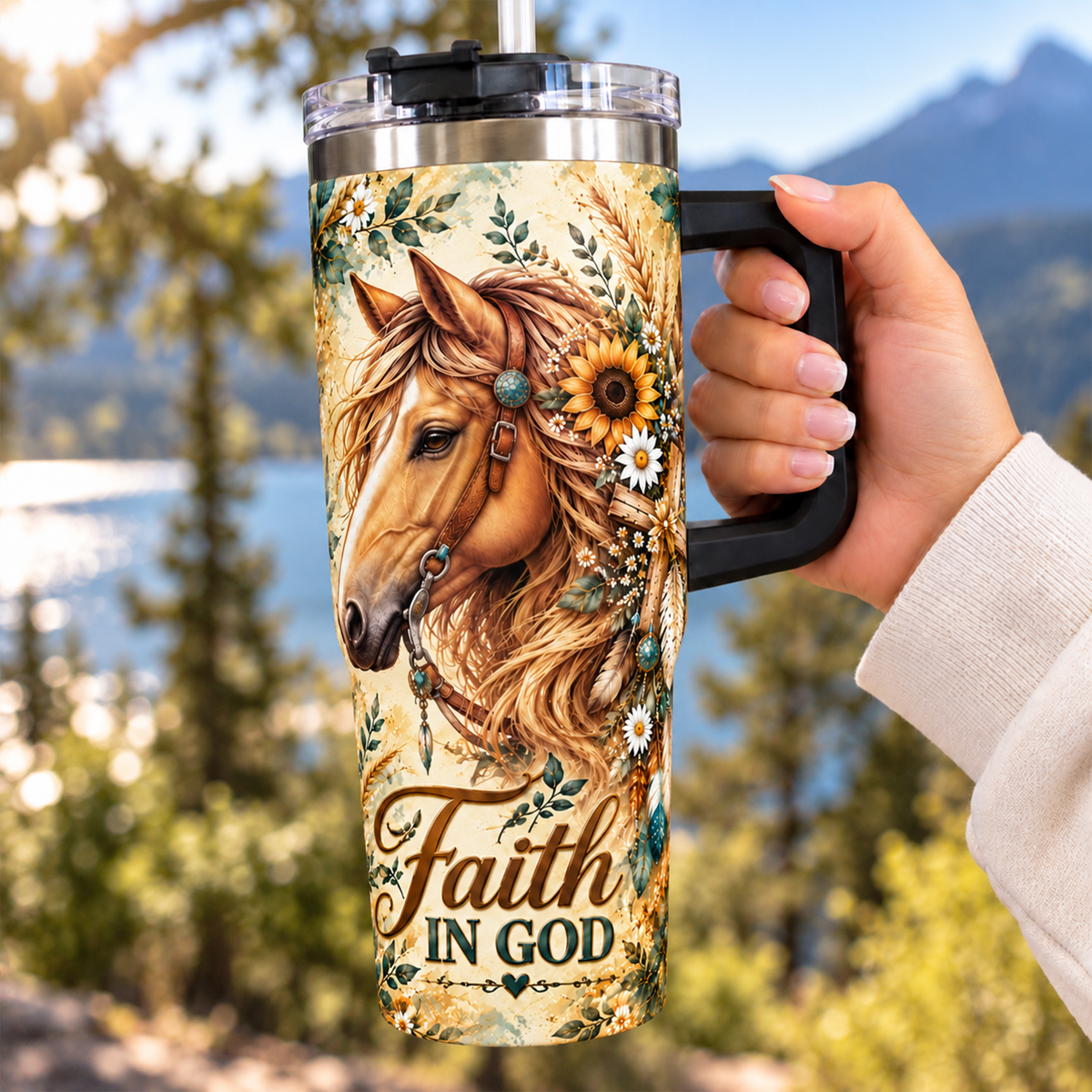 Faith in God Horse Christian Tumbler