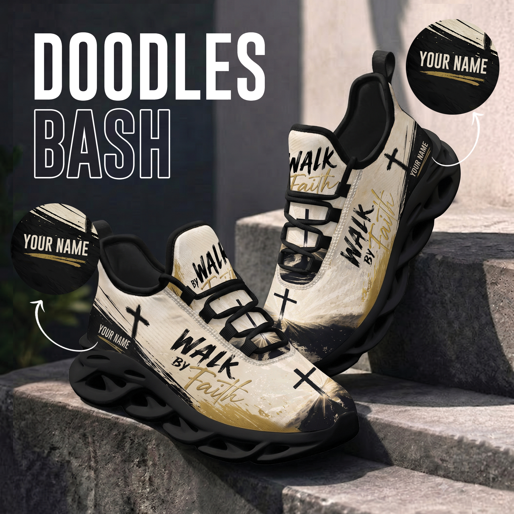 Custom Name Christian Sneakers, Walk by Faith Max Soul Shoes
