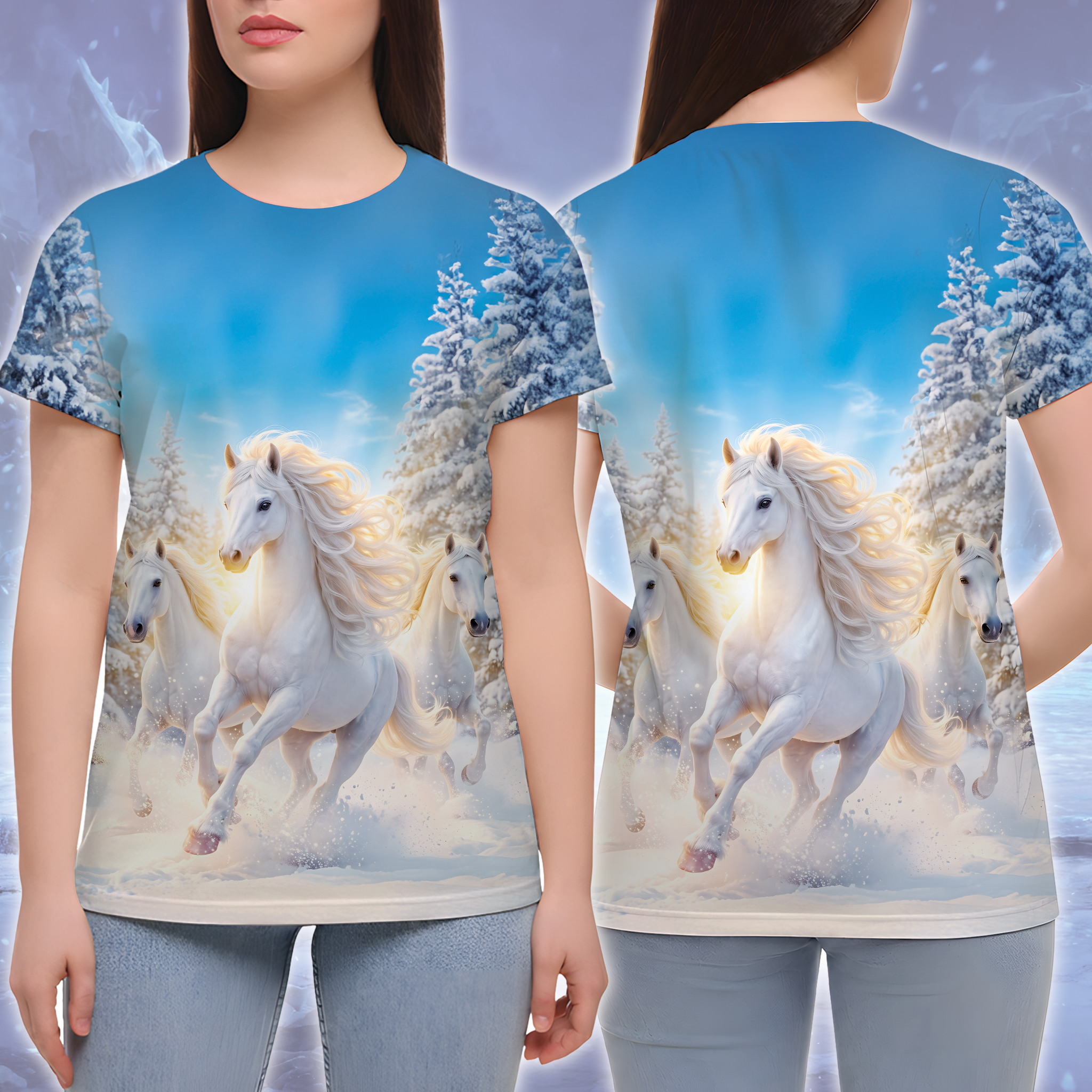 Winter Wonderland White Horse All Over Print Shirt