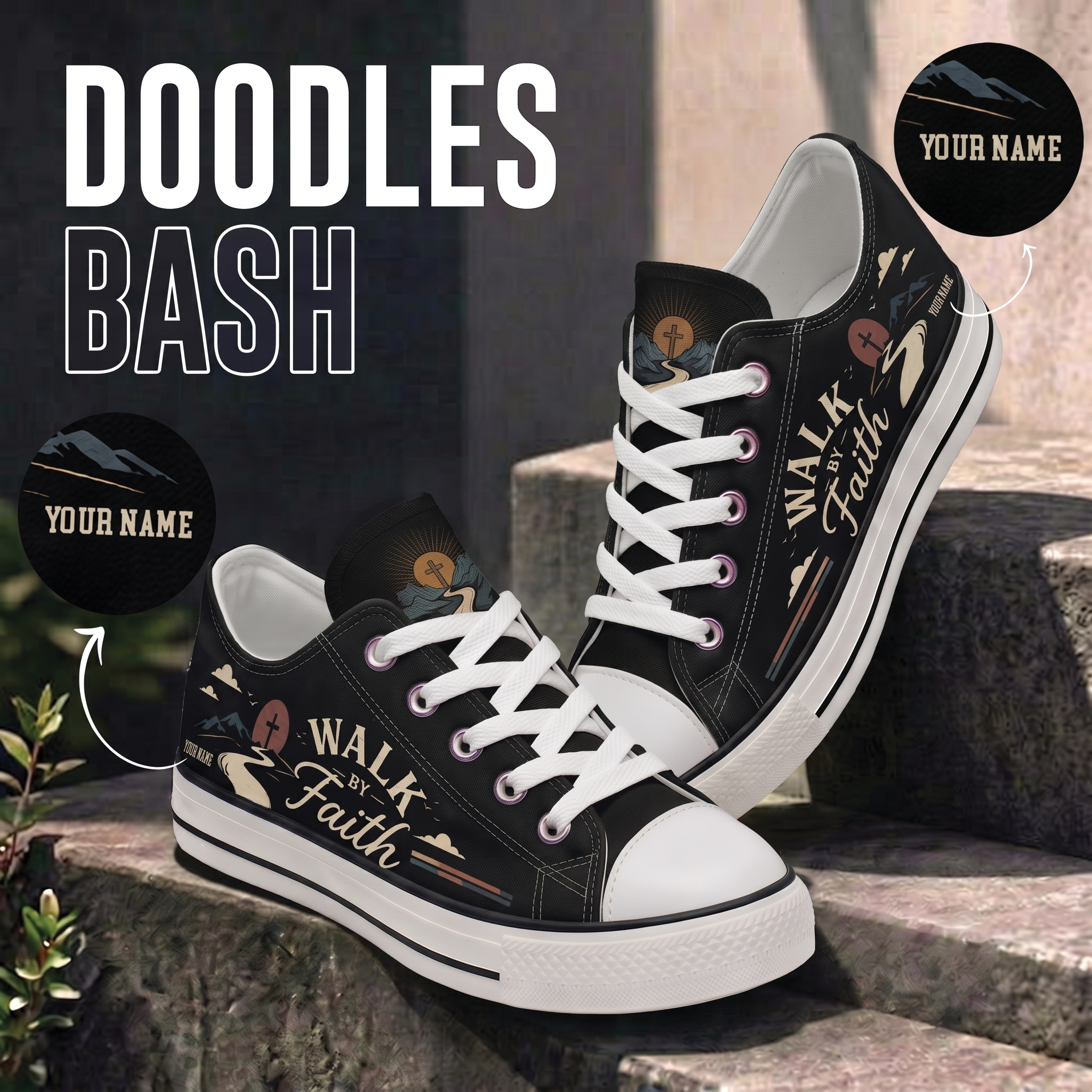 Personalized Walk by Faith Canvas Sneakers – Custom Name Christian Low Top Shoes