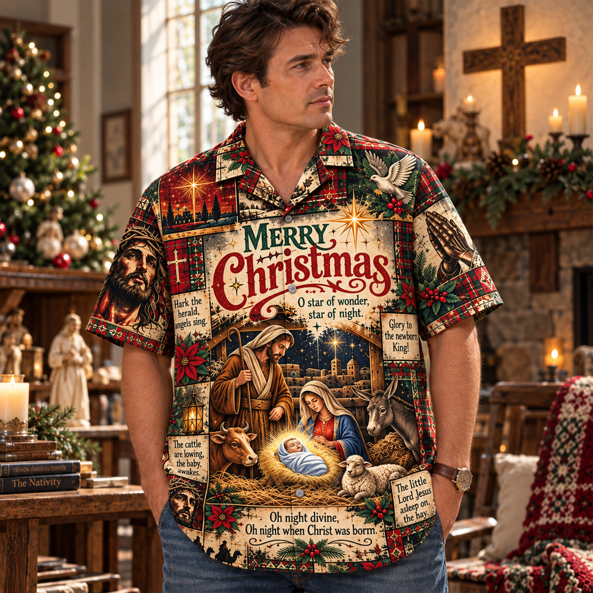 Christian Nativity Merry Christmas Hawaiian Shirt