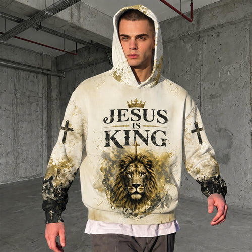"Jesus Is King" Lion of Judah Unisex Hoodie – Christian Faith Streetwear