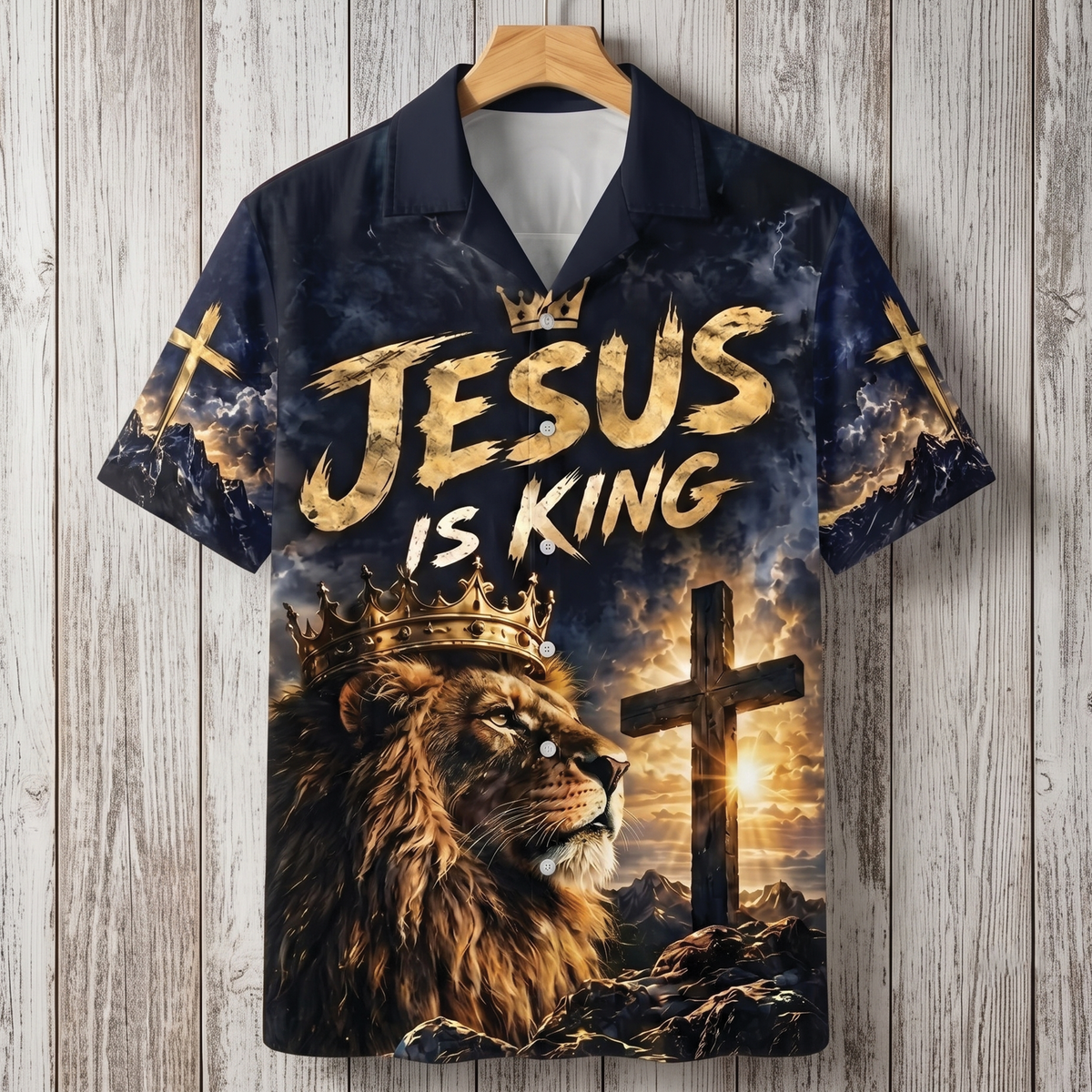 Jesus Is King Hawaiian Shirt - Christian Lion of Judah Shirt