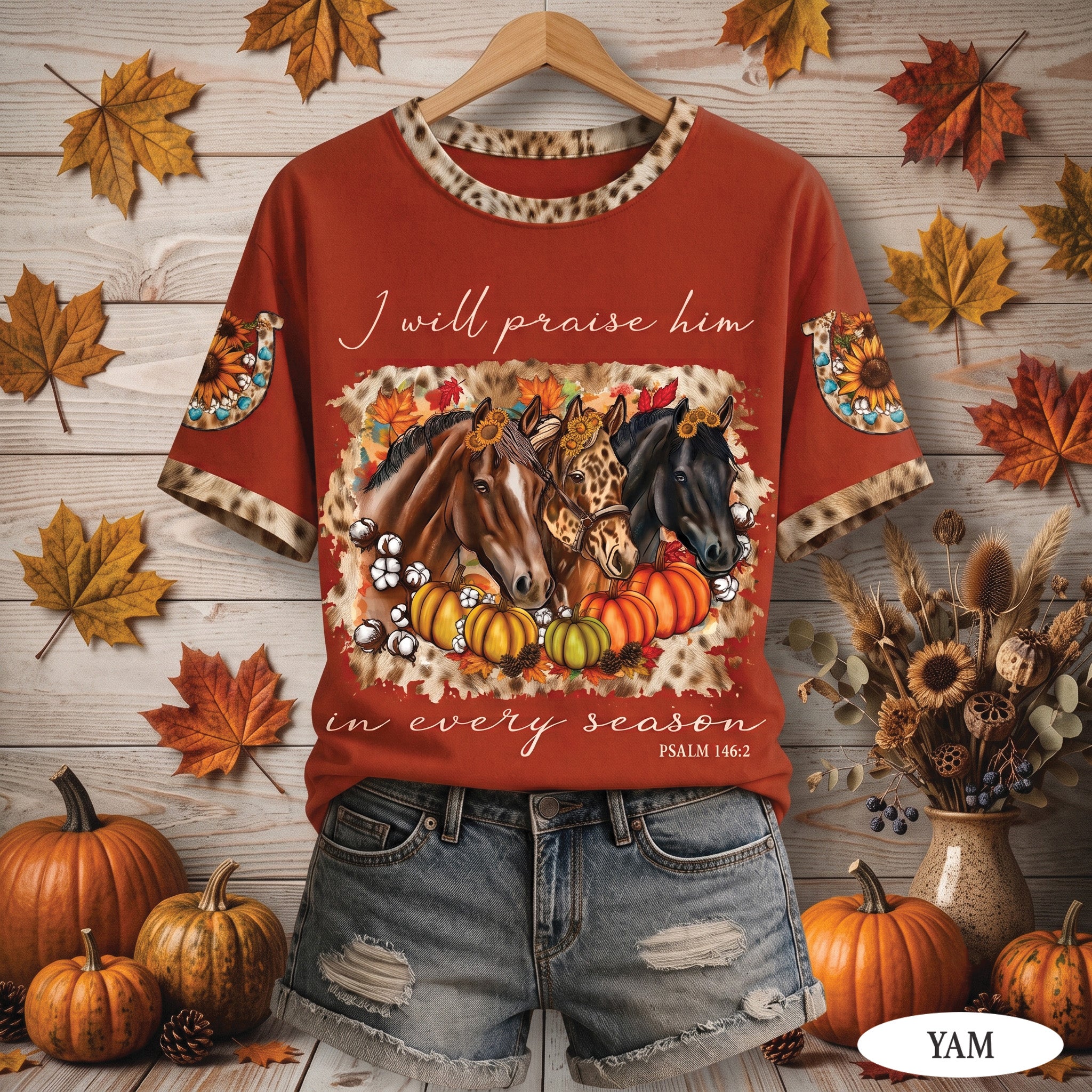 I Will Praise Him In Every Season Christian All Over Print Shirt, Fall Horses Shirt