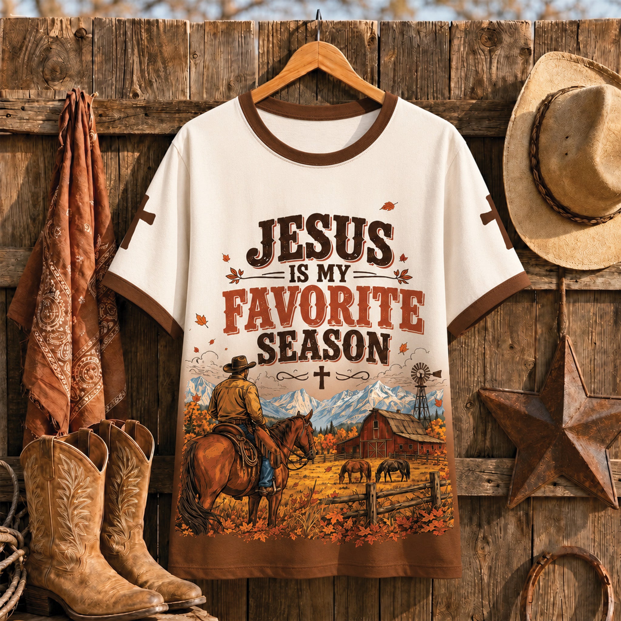 Jesus Is My Favorite Season All Over Print Shirt, Christian Cowboy Shirt