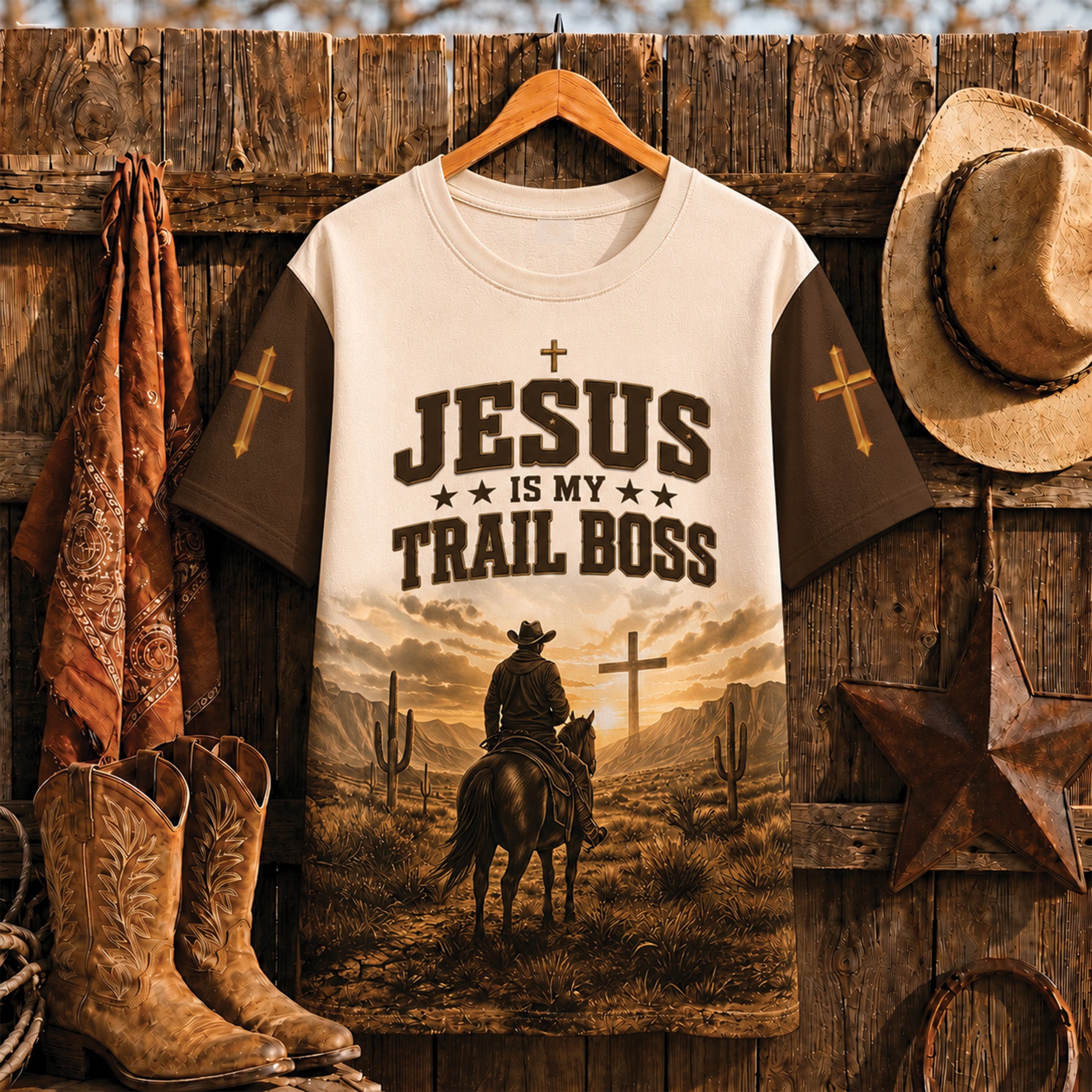 Jesus Is My Trail Boss Christian All Over Print Shirt, Western Cowboy Shirt