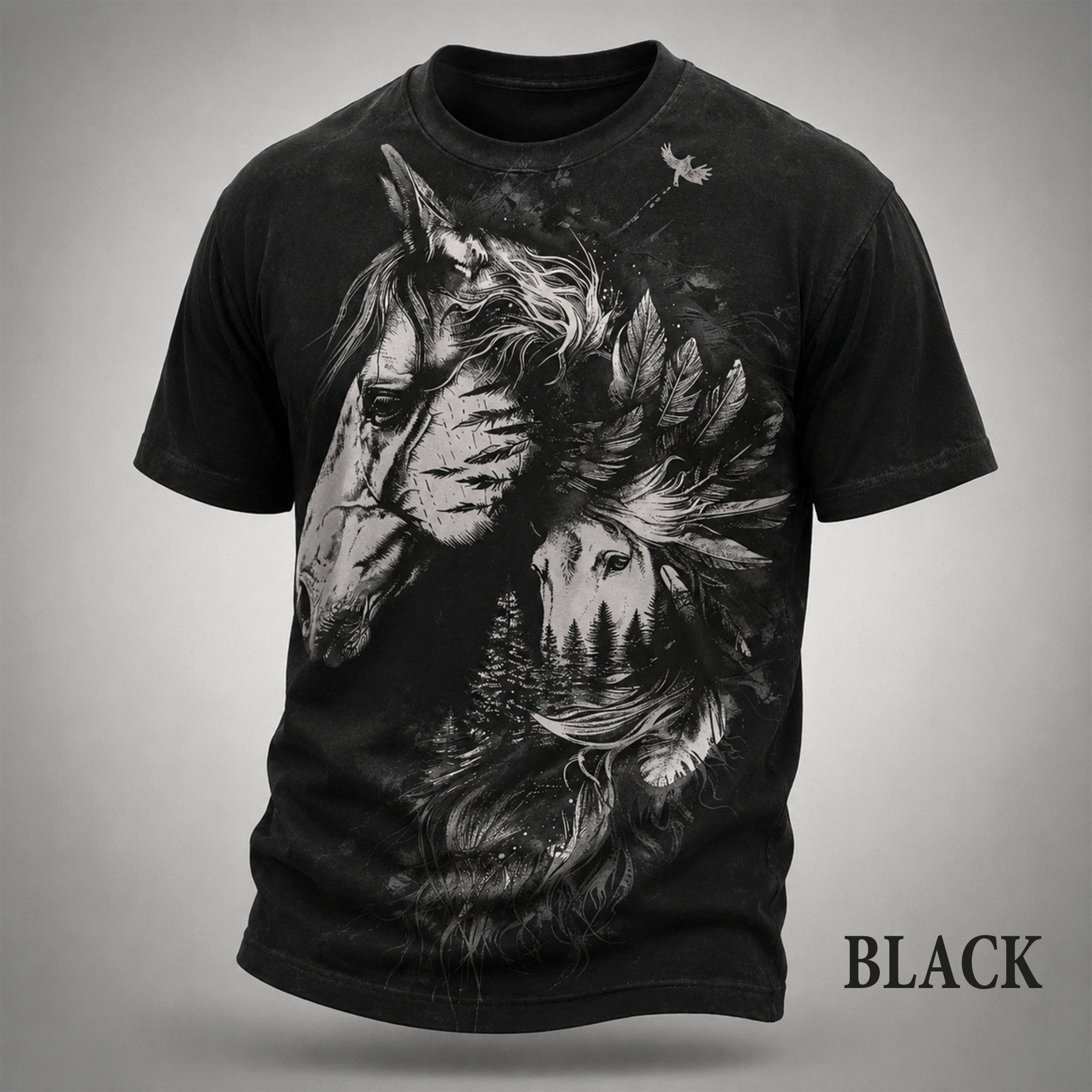 Double Exposure Horse & Pine Forest All Over Print Shirt