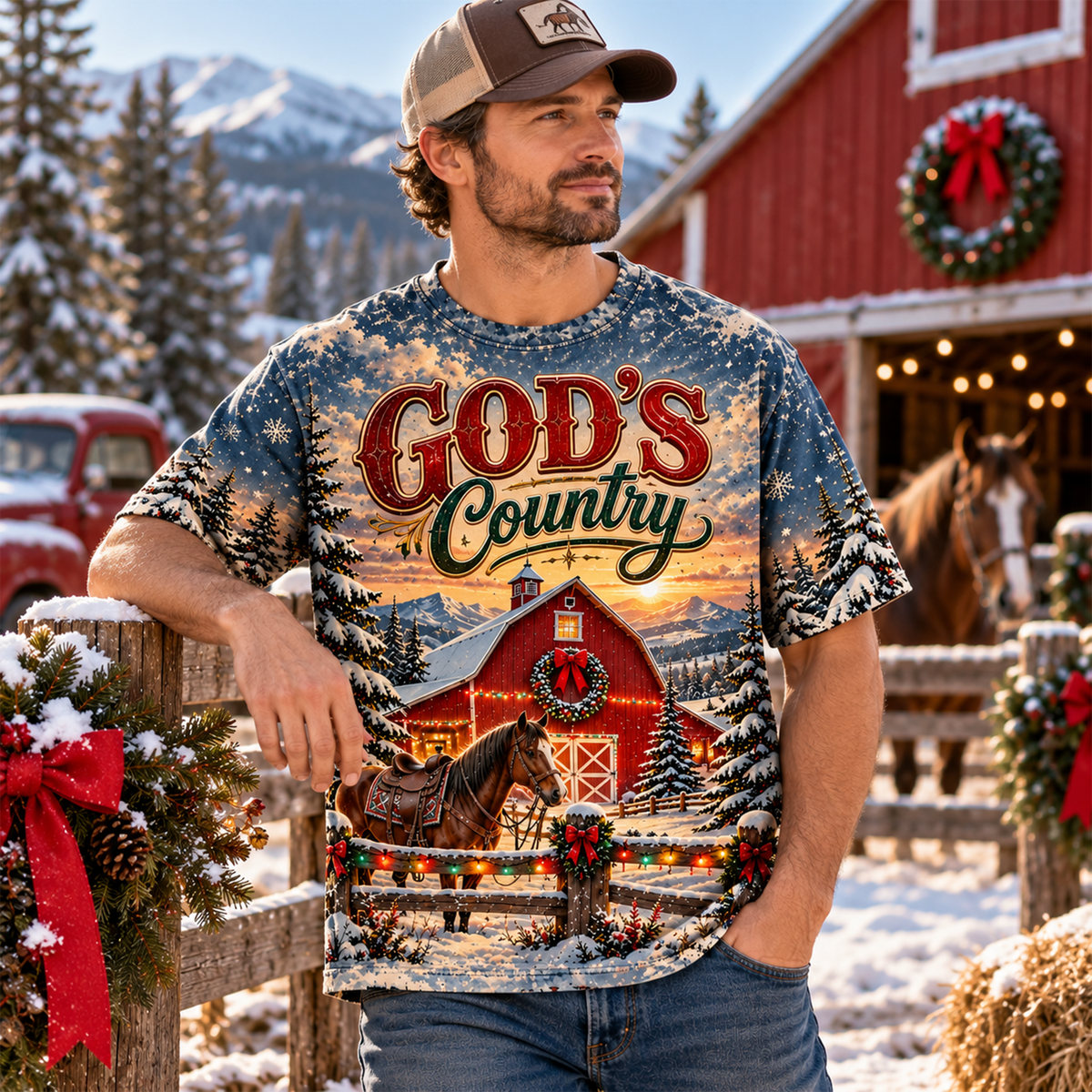 God's Country Western Christmas All Over Print Shirt