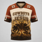 Cowboys Need Jesus Too Christian Football Jersey, Saved By Grace Western Cowboy Shirt