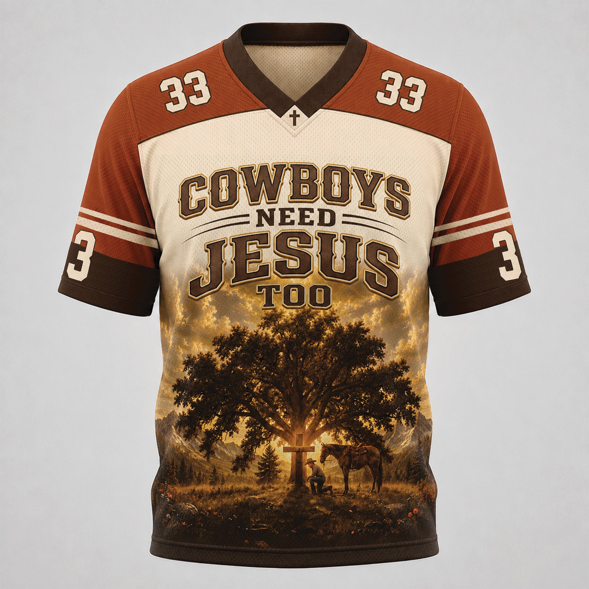 Cowboys Need Jesus Too Christian Football Jersey, Saved By Grace Western Cowboy Shirt