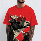 Hypnotic Cow and Cat with Sunglasses All Over Print Shirt, Trippy Hypnotic Animal Tee