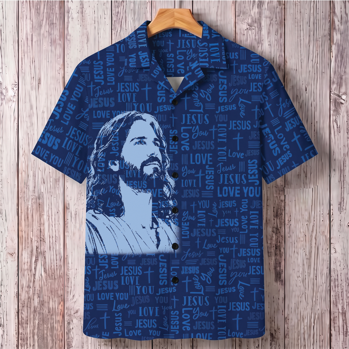 Jesus Love You Christian Hawaiian Shirt - Navy All Over Print