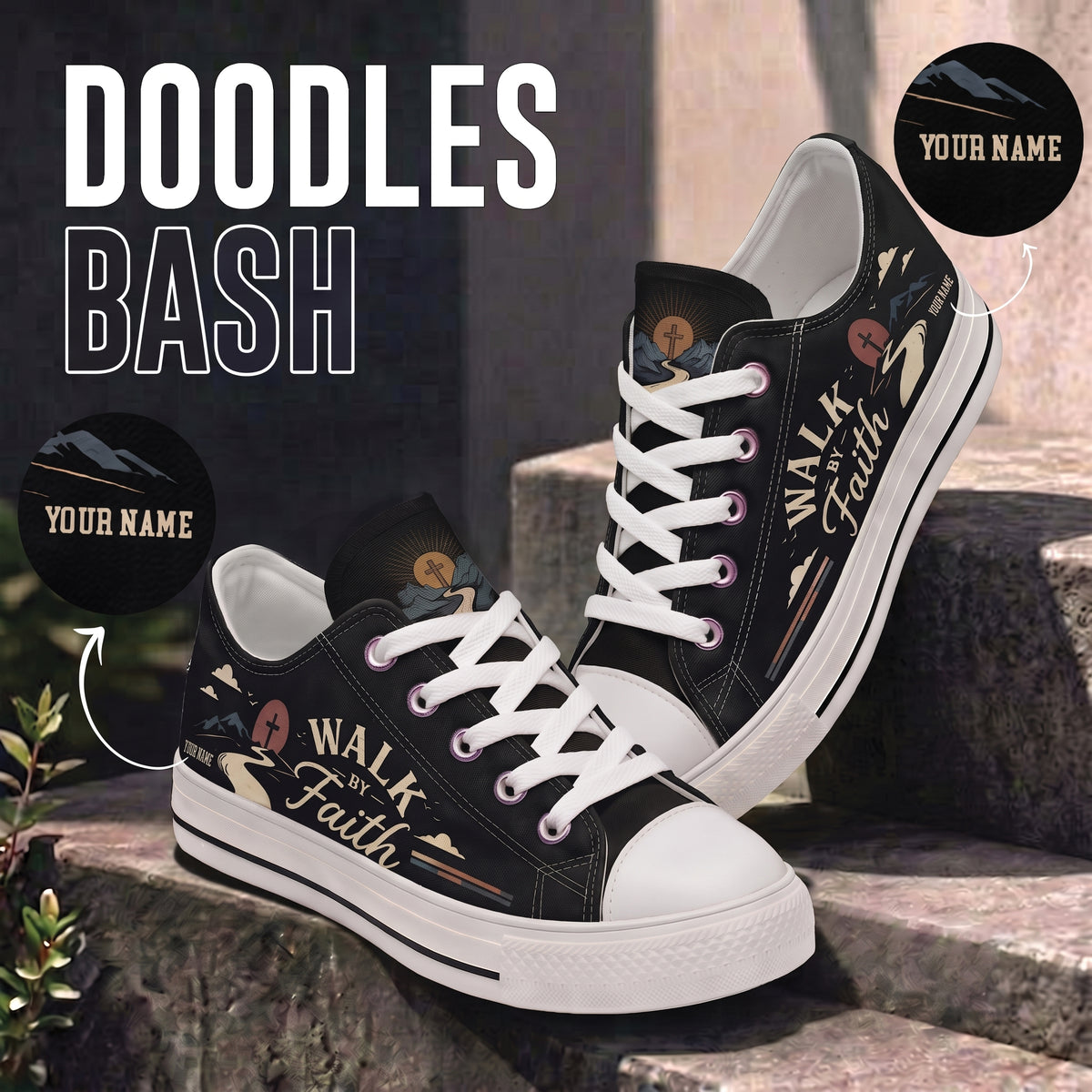 Personalized Walk by Faith Canvas Sneakers - Custom Name Christian Low Top Shoes