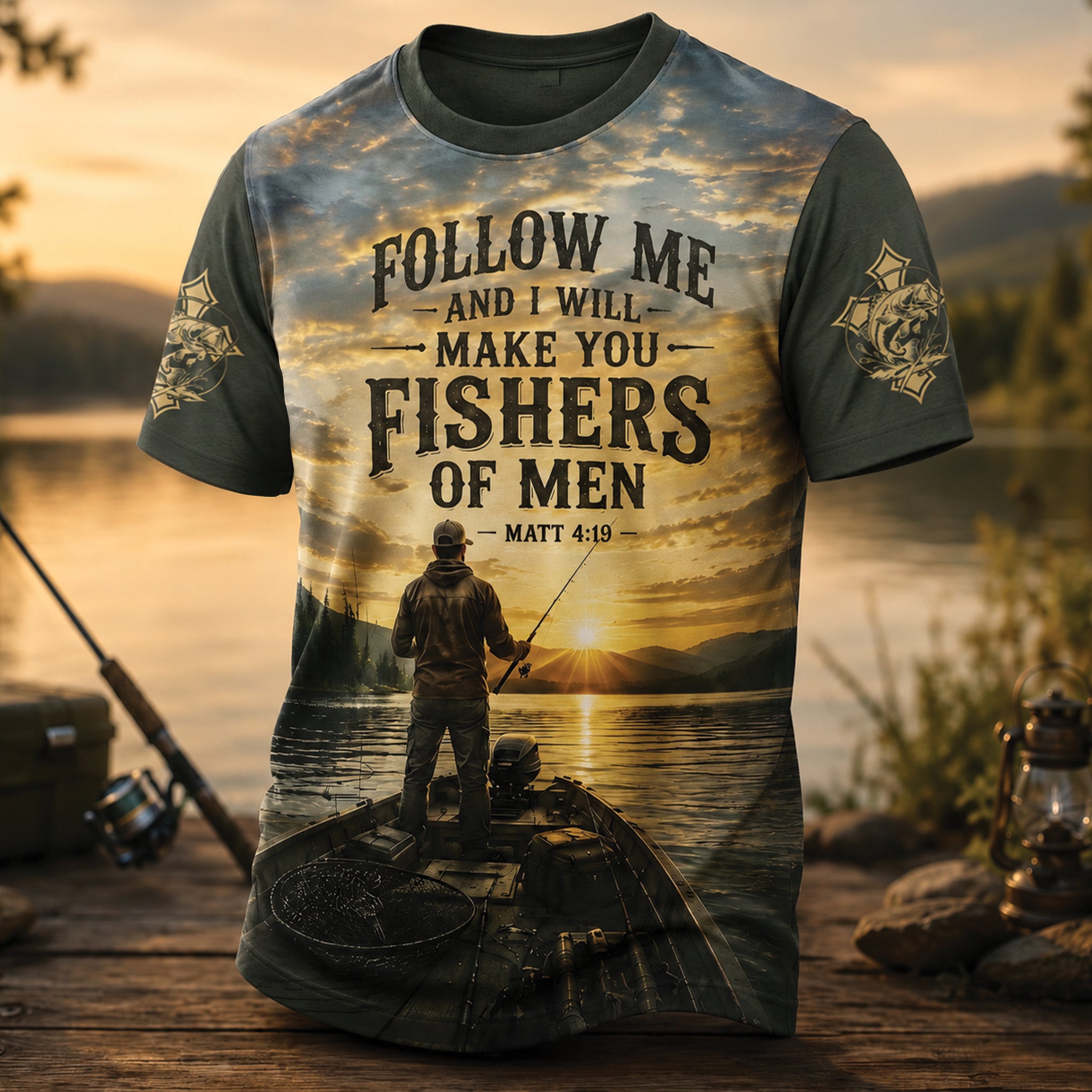 Follow Me Fishers of Men Christian All Over Print Shirt, Matthew 4:19 Fishing Shirt