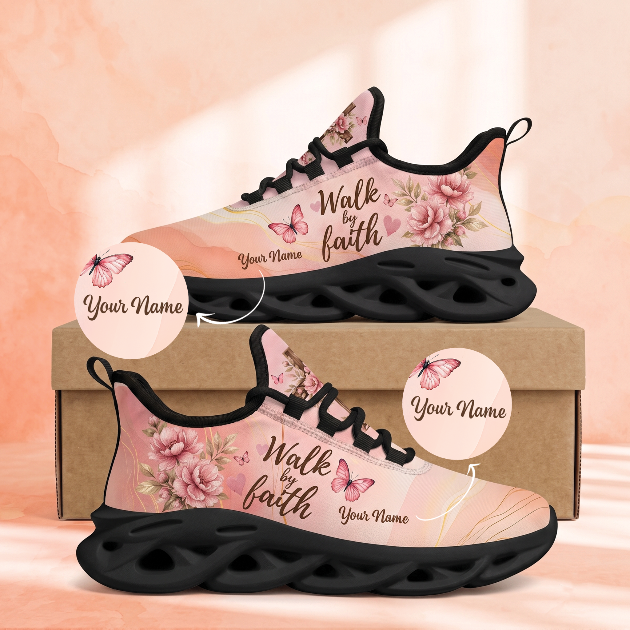 Custom Name Walk by Faith Sneakers, Christian Max Soul Shoes