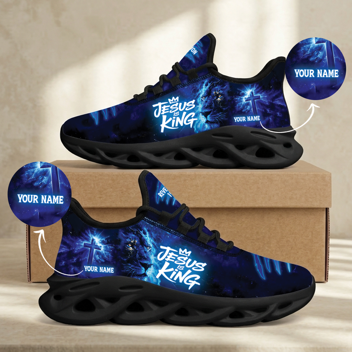 Custom Name Jesus Is King Sneakers, Christian Max Soul Shoes