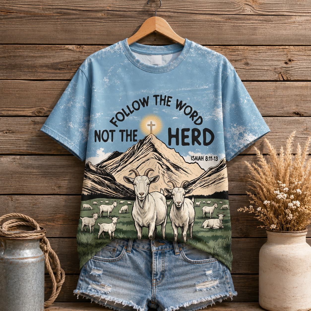 Follow the Word Not the Herd Christian All Over Print Shirt, Isaiah 8:11–13 Bible Verse Goat Shirt