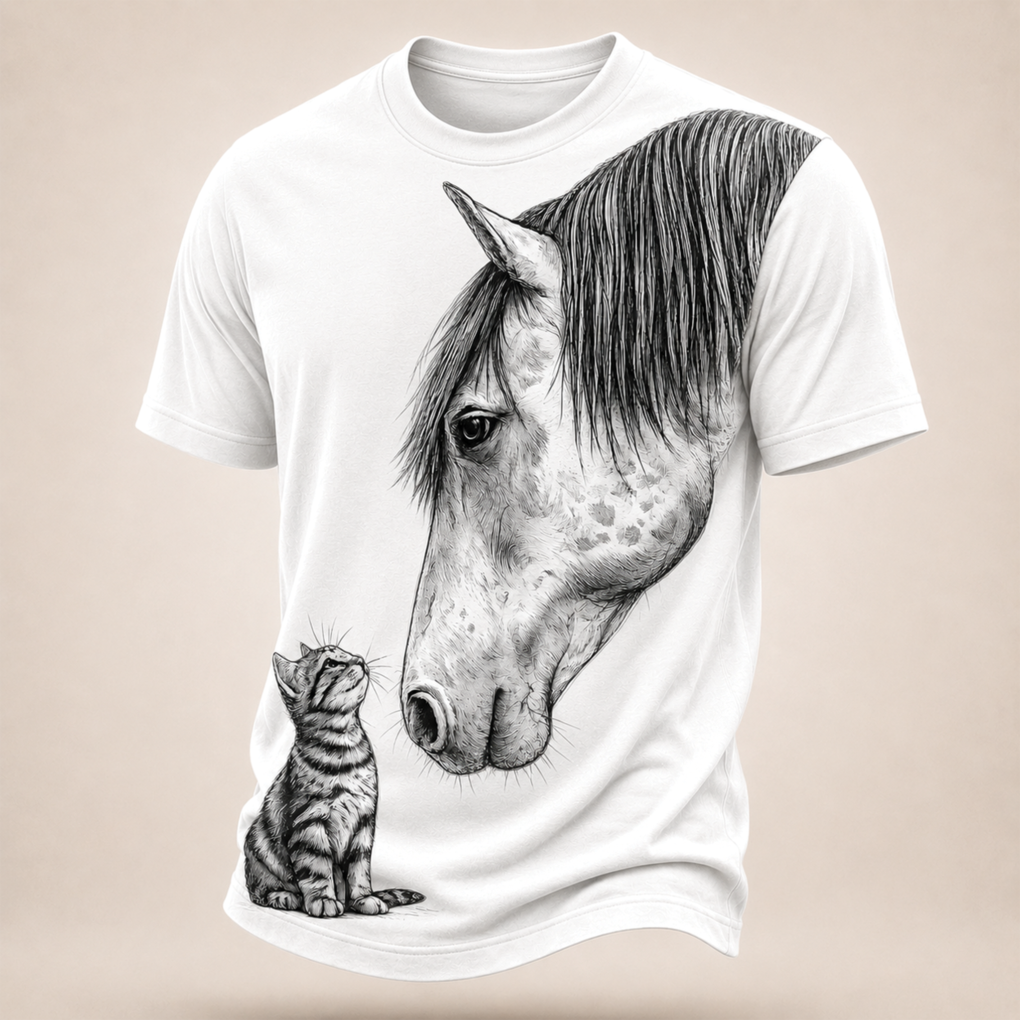 Horse and Cat All Over Print Shirt, Animal Lover T-shirt