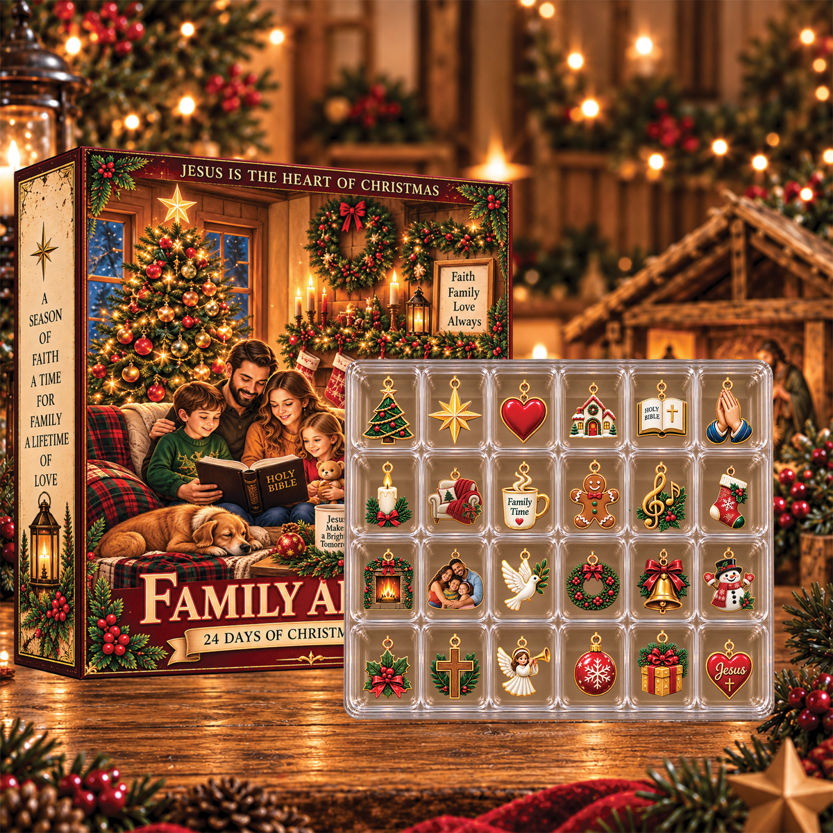 Personalized Family Photo Advent Calendar 2026, Christian Christmas Countdown Box
