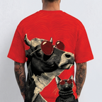 Hypnotic Cow and Cat with Sunglasses All Over Print Shirt, Trippy Hypnotic Animal Tee