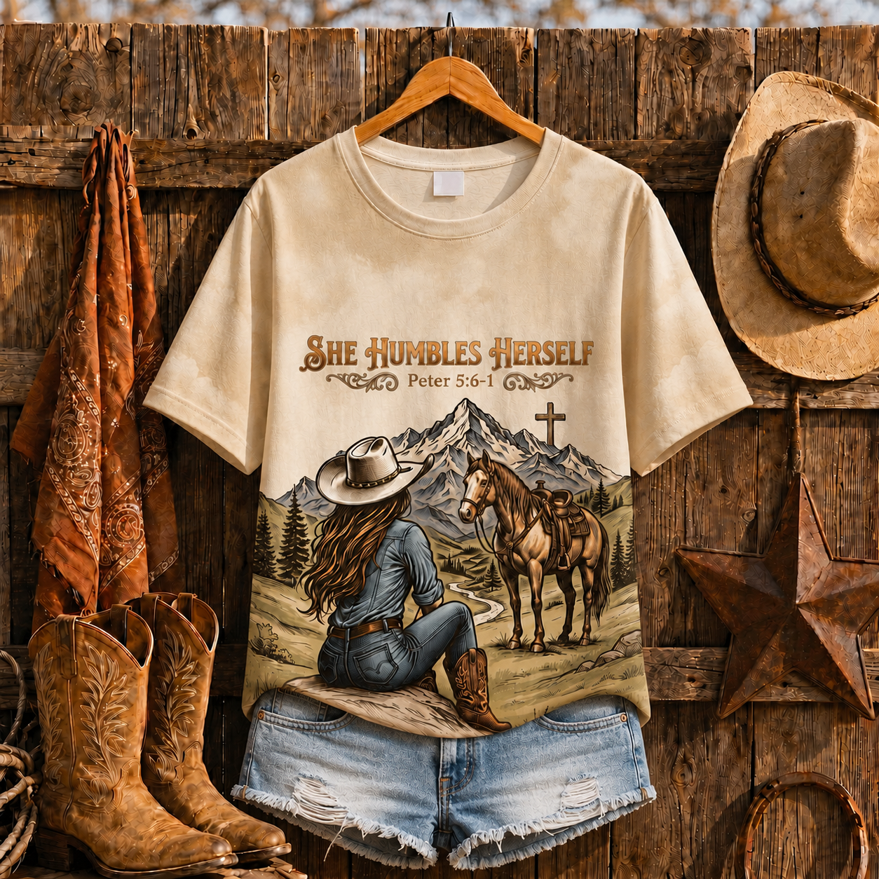 She Humbles Herself Peter 5:6-1 Bible Verse All Over Print Shirt, Western Christian Shirt