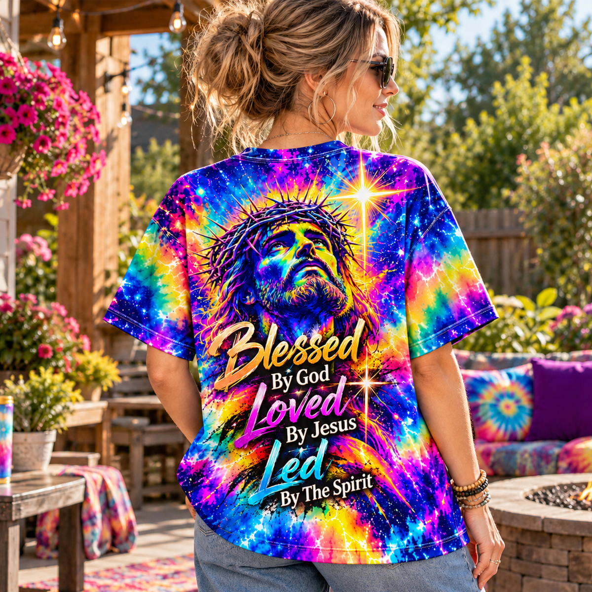 Blessed By God Loved By Jesus Led By The Spirit Tie Dye Christian All Over Print Shirt
