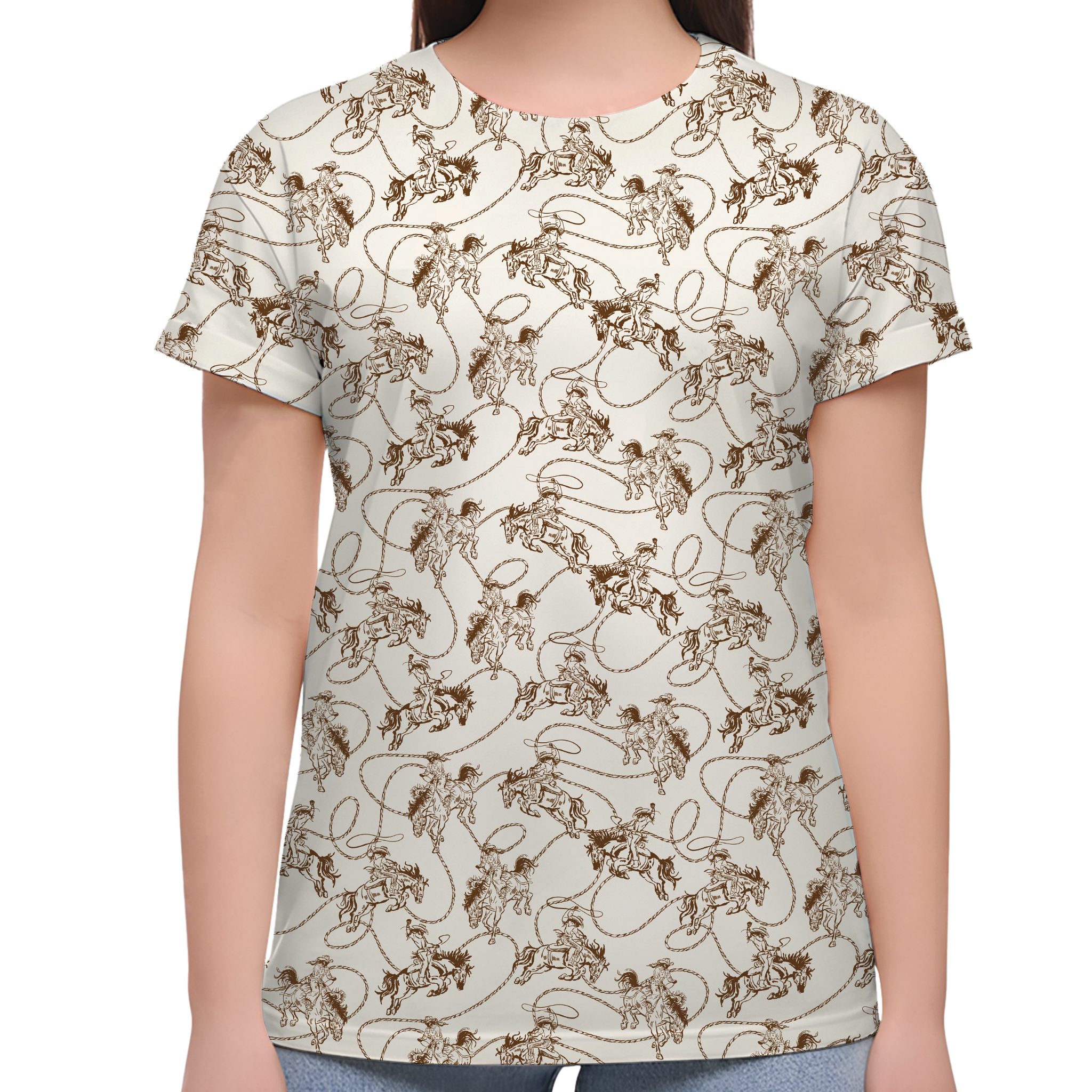 Western Cowgirl Pattern Womens 3D Printed T-Shirt