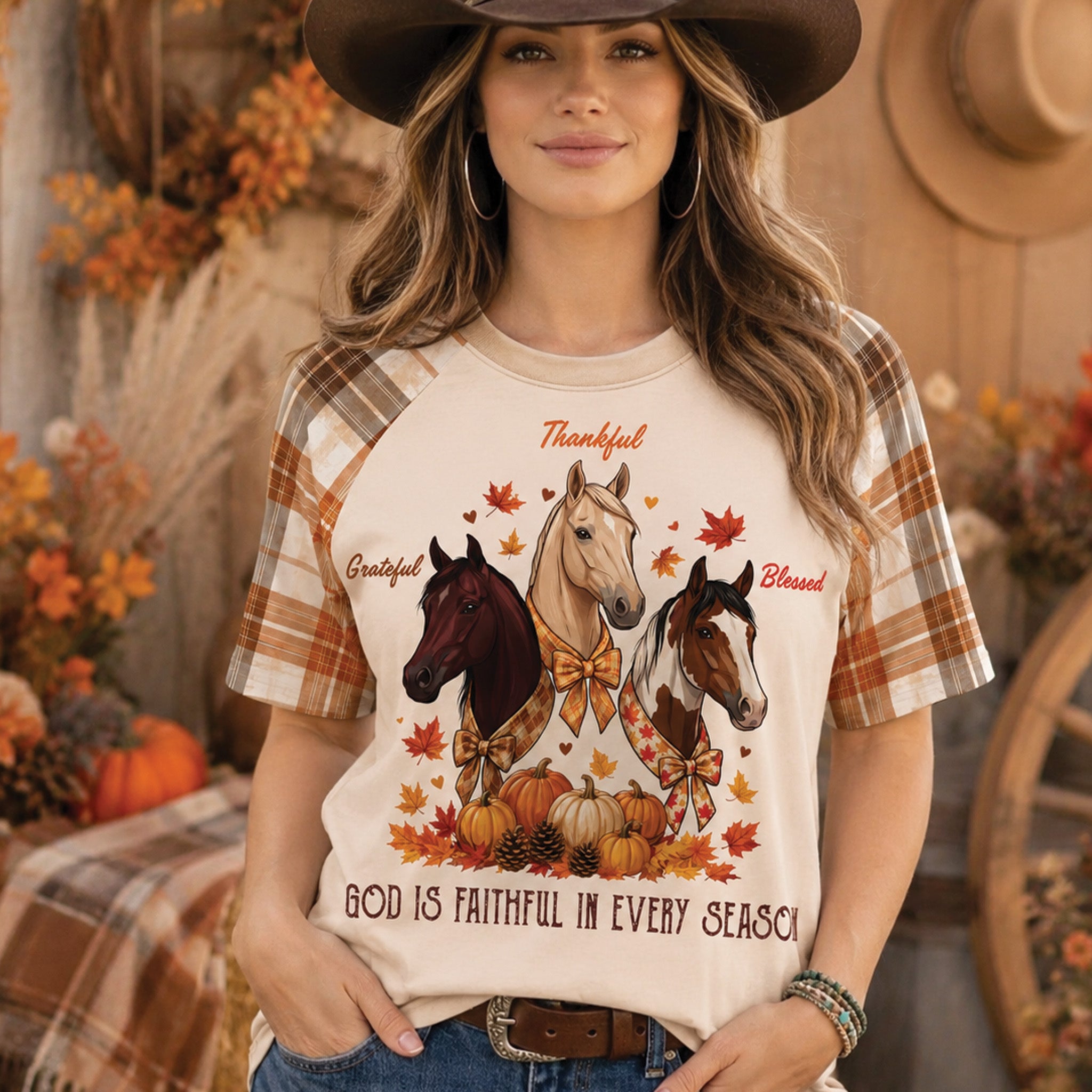 God Is Faithful In Every Season All Over Print Shirt, Thanksgiving Horse Shirt
