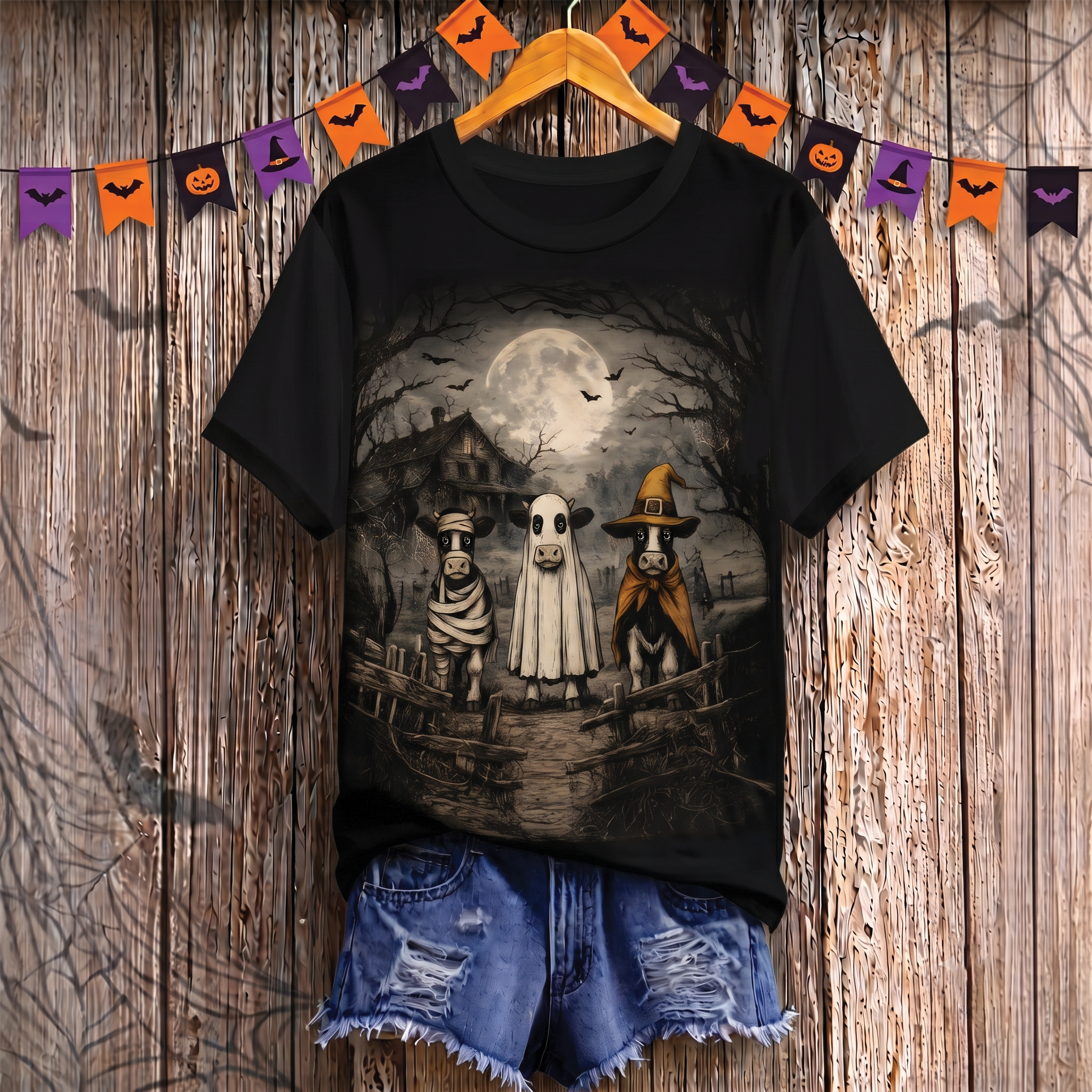 Halloween Spooky Cow Squad All Over Print Shirt